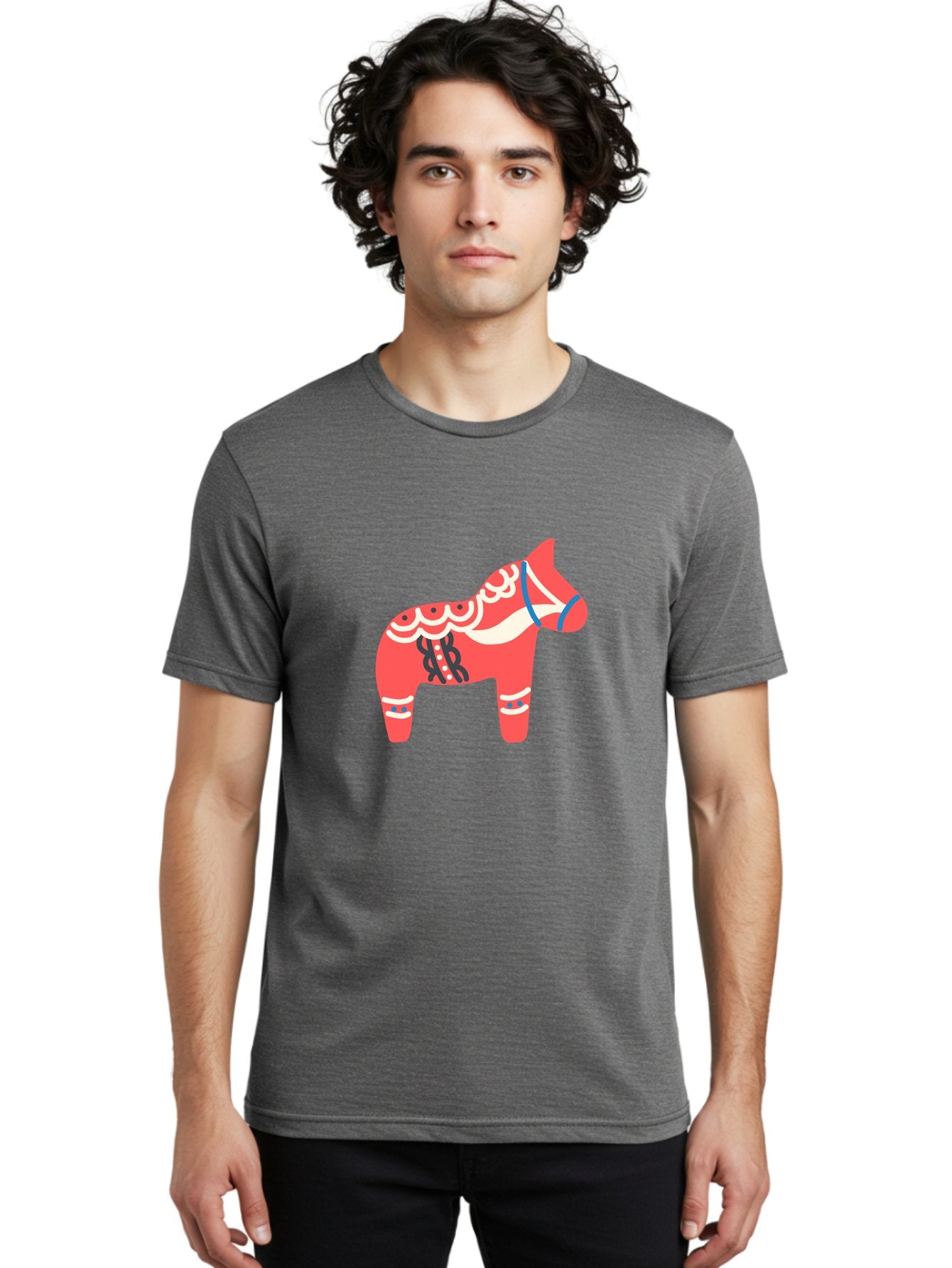 Dala-Horse-1 Men'S Graphic Tee, 100% Cotton, Comfortable Casual Summer Wear, Machine Washable, Traditional Swedish Dala Horse, Red Horse, White And Blue Accents, Folk Art Design, Cultural Heritage, Scandinavian Symbol, Wooden Horse, Aab686 20