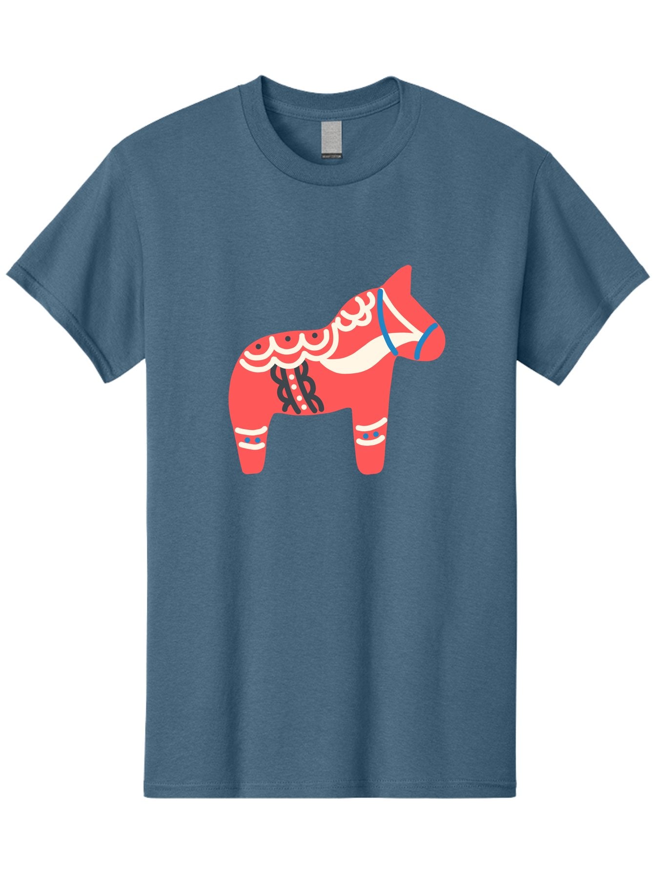 Dala-Horse-1 Men'S Graphic Tee, 100% Cotton, Comfortable Casual Summer Wear, Machine Washable, Traditional Swedish Dala Horse, Red Horse, White And Blue Accents, Folk Art Design, Cultural Heritage, Scandinavian Symbol, Wooden Horse, Aab686 8