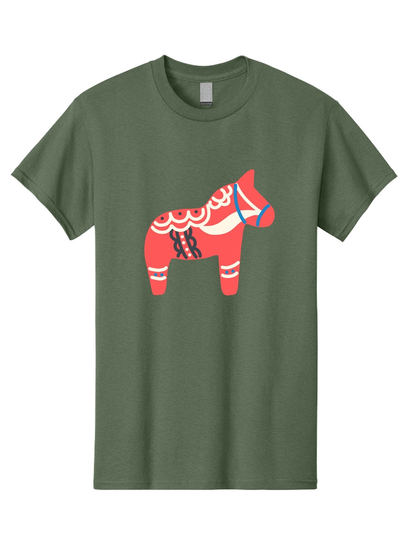 Dala-Horse-1 Men'S Graphic Tee, 100% Cotton, Comfortable Casual Summer Wear, Machine Washable, Traditional Swedish Dala Horse, Red Horse, White And Blue Accents, Folk Art Design, Cultural Heritage, Scandinavian Symbol, Wooden Horse, Aab686 7
