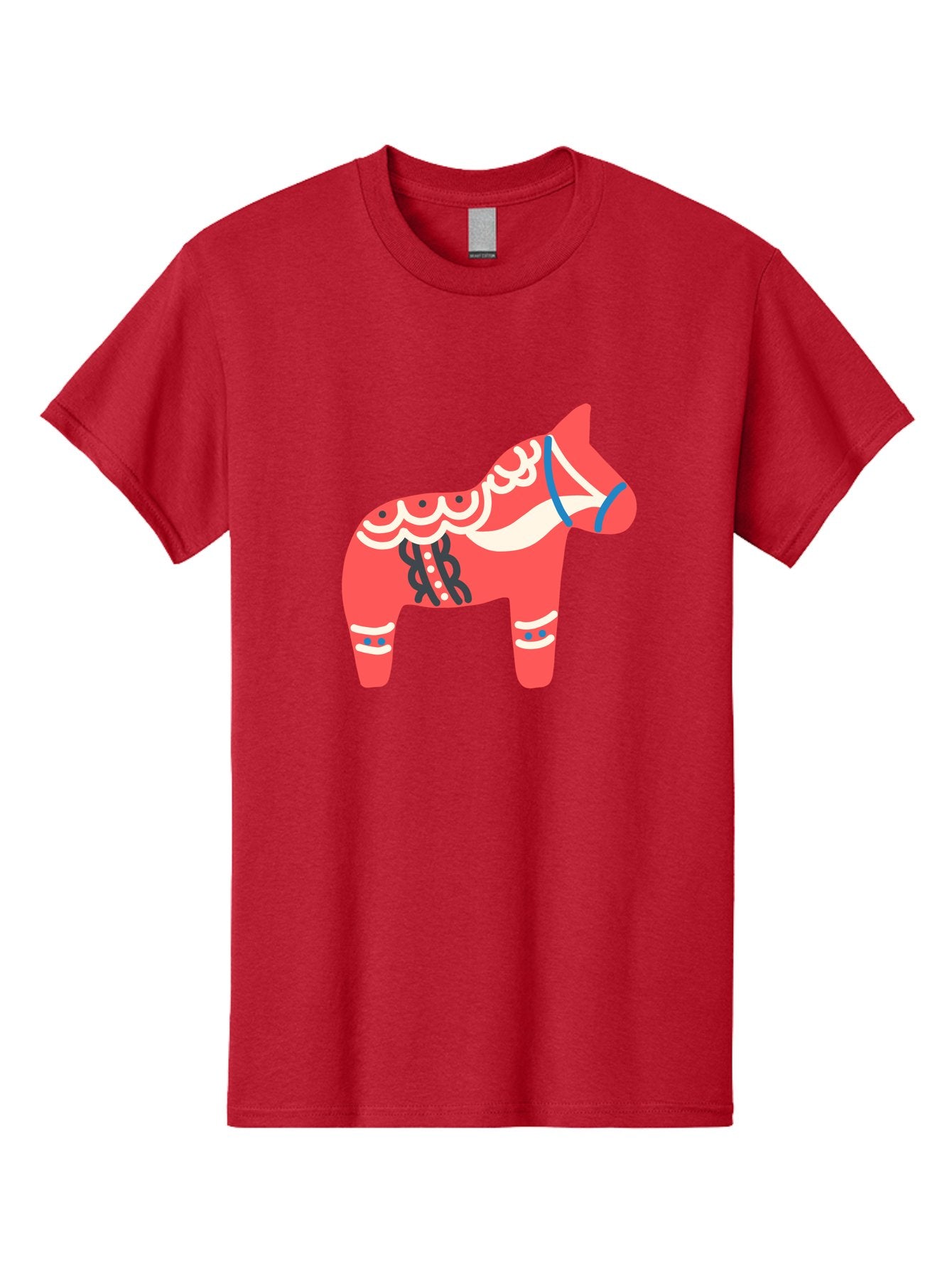 Dala-Horse-1 Men'S Graphic Tee, 100% Cotton, Comfortable Casual Summer Wear, Machine Washable, Traditional Swedish Dala Horse, Red Horse, White And Blue Accents, Folk Art Design, Cultural Heritage, Scandinavian Symbol, Wooden Horse, Aab686 6
