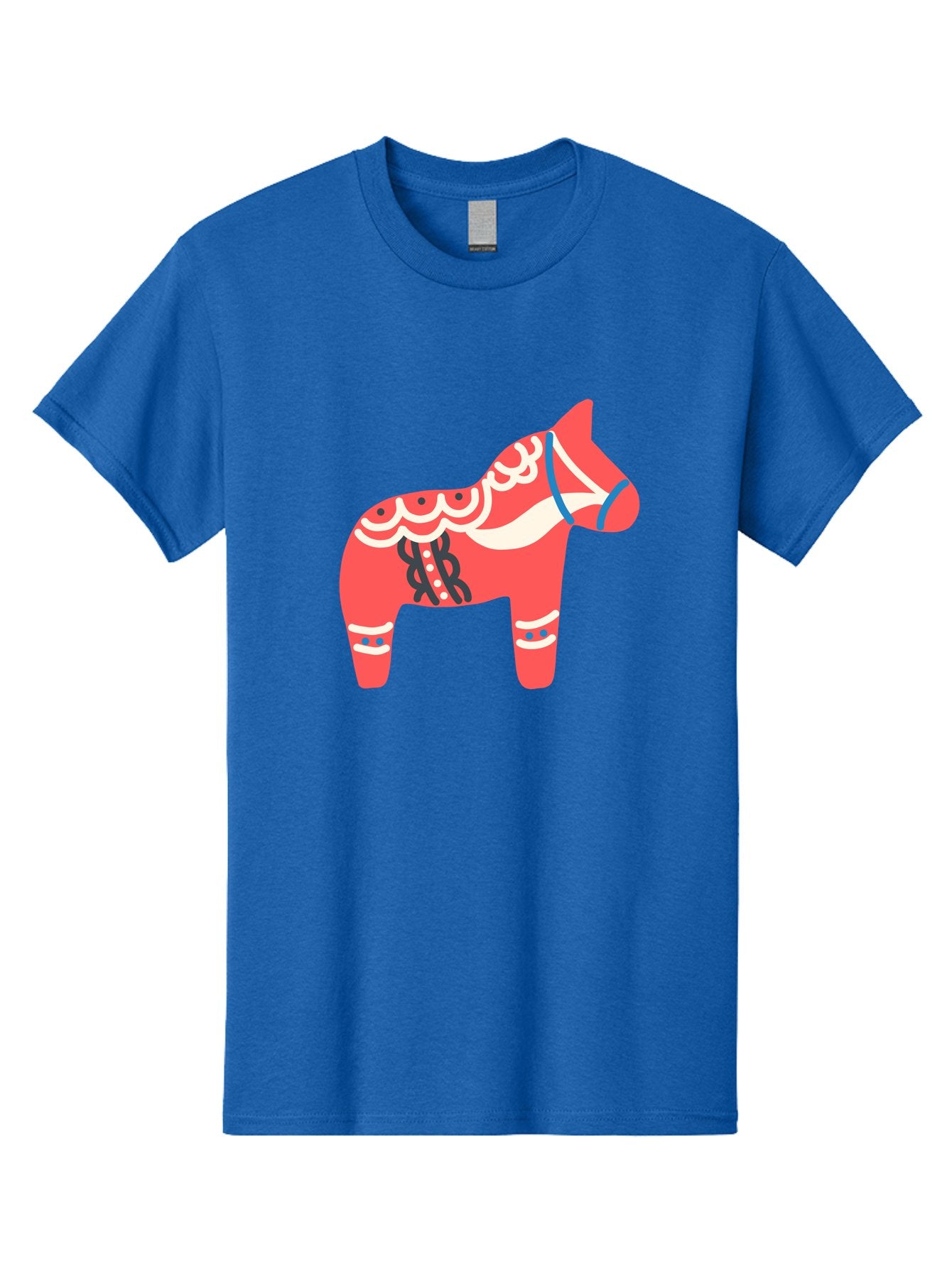 Dala-Horse-1 Men'S Graphic Tee, 100% Cotton, Comfortable Casual Summer Wear, Machine Washable, Traditional Swedish Dala Horse, Red Horse, White And Blue Accents, Folk Art Design, Cultural Heritage, Scandinavian Symbol, Wooden Horse, Aab686 3