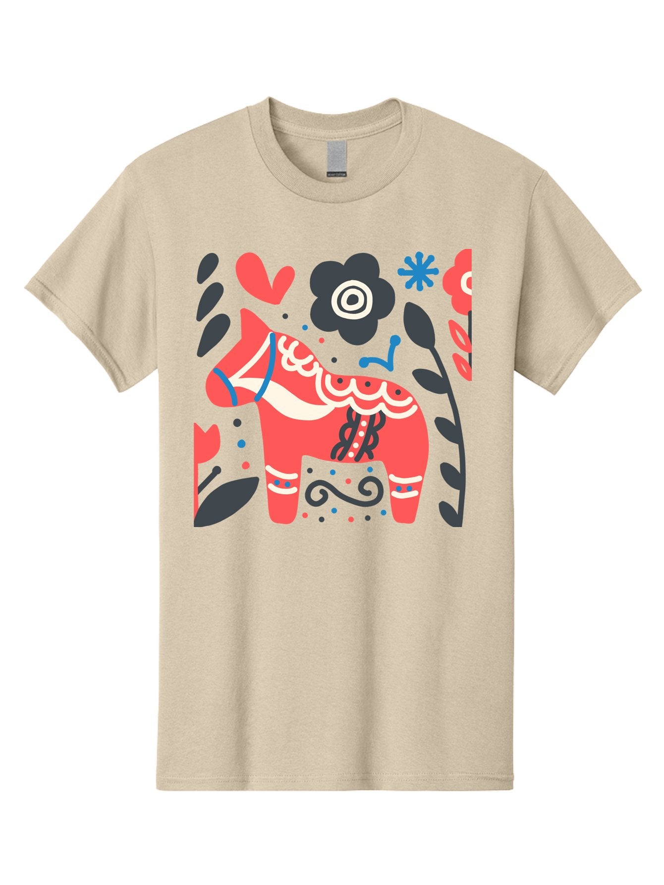 Dala-Horse Men'S Graphic Tee, 100% Cotton, Comfortable Casual Summer Wear, Machine Washable, Traditional Swedish Dala Horse, Folk Art, Floral Patterns, Vibrant Red, Whimsical Design, Decorative Elements, Festive Atmosphere, Cultural Heritage, Aab687 9