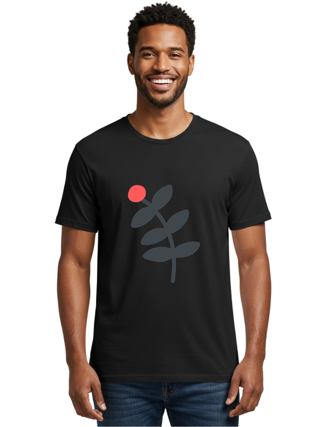 Dark-Purple-Leaves-With-Red-Berry Men'S Graphic Tee, 100% Cotton, Comfortable Casual Summer Wear, Machine Washable, Red Berry, Dark Leaves, Simple Graphic, Minimalist Design, Floral Illustration, Botanical Art, Modern Style, Bold Colors Aab689 24