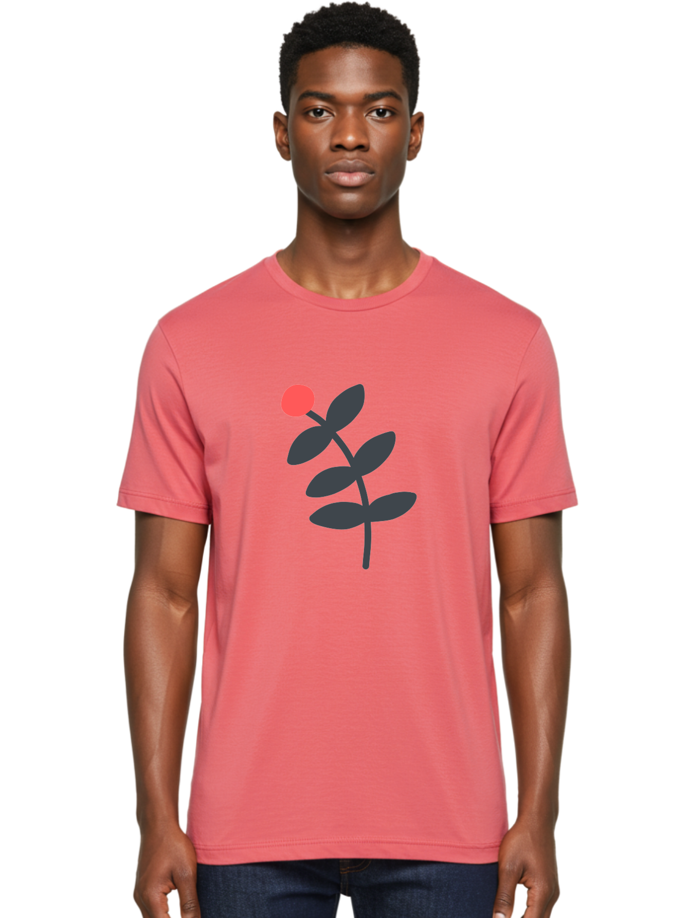 Dark-Purple-Leaves-With-Red-Berry Men'S Graphic Tee, 100% Cotton, Comfortable Casual Summer Wear, Machine Washable, Red Berry, Dark Leaves, Simple Graphic, Minimalist Design, Floral Illustration, Botanical Art, Modern Style, Bold Colors Aab689 16