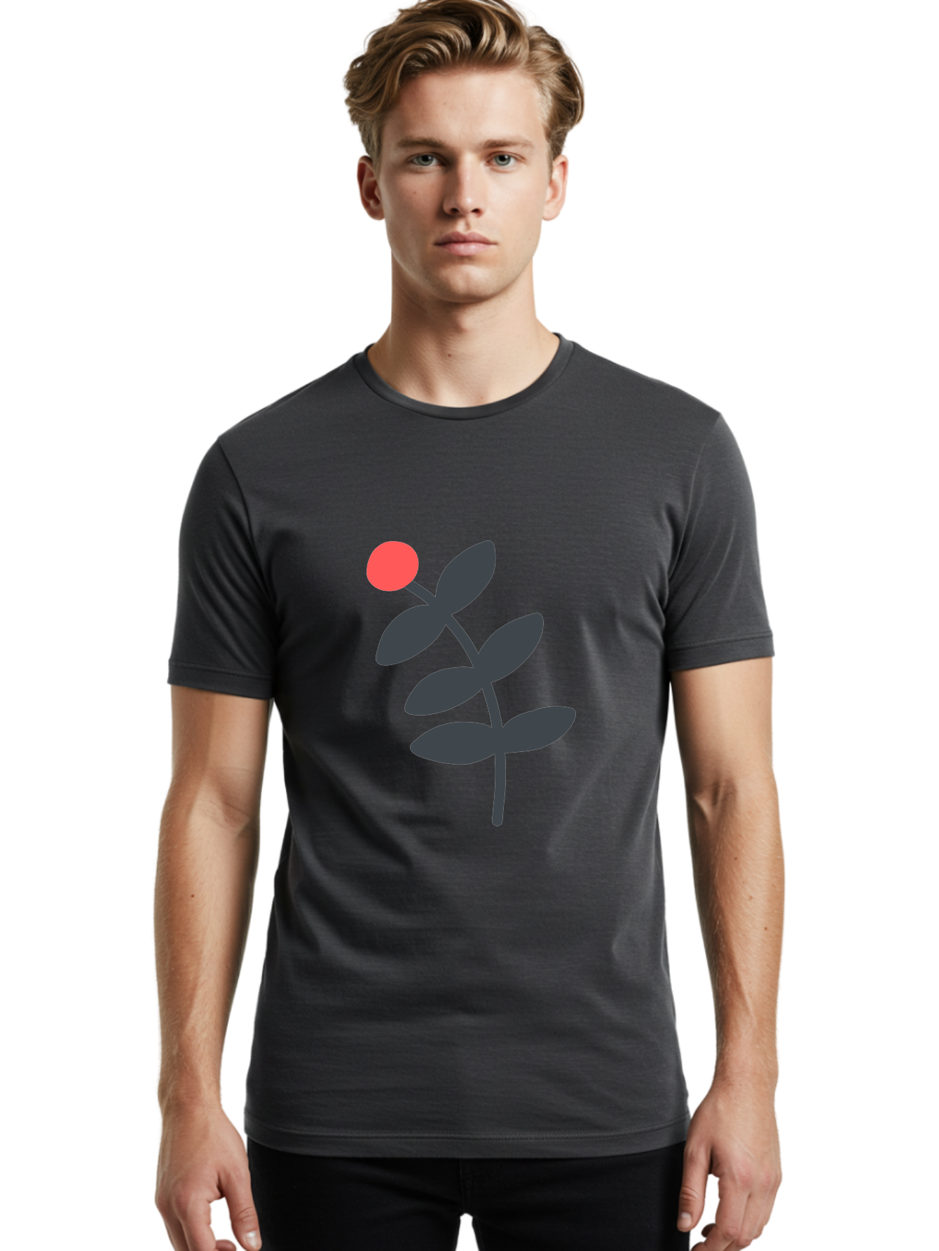 Dark-Purple-Leaves-With-Red-Berry Men'S Graphic Tee, 100% Cotton, Comfortable Casual Summer Wear, Machine Washable, Red Berry, Dark Leaves, Simple Graphic, Minimalist Design, Floral Illustration, Botanical Art, Modern Style, Bold Colors Aab689 26