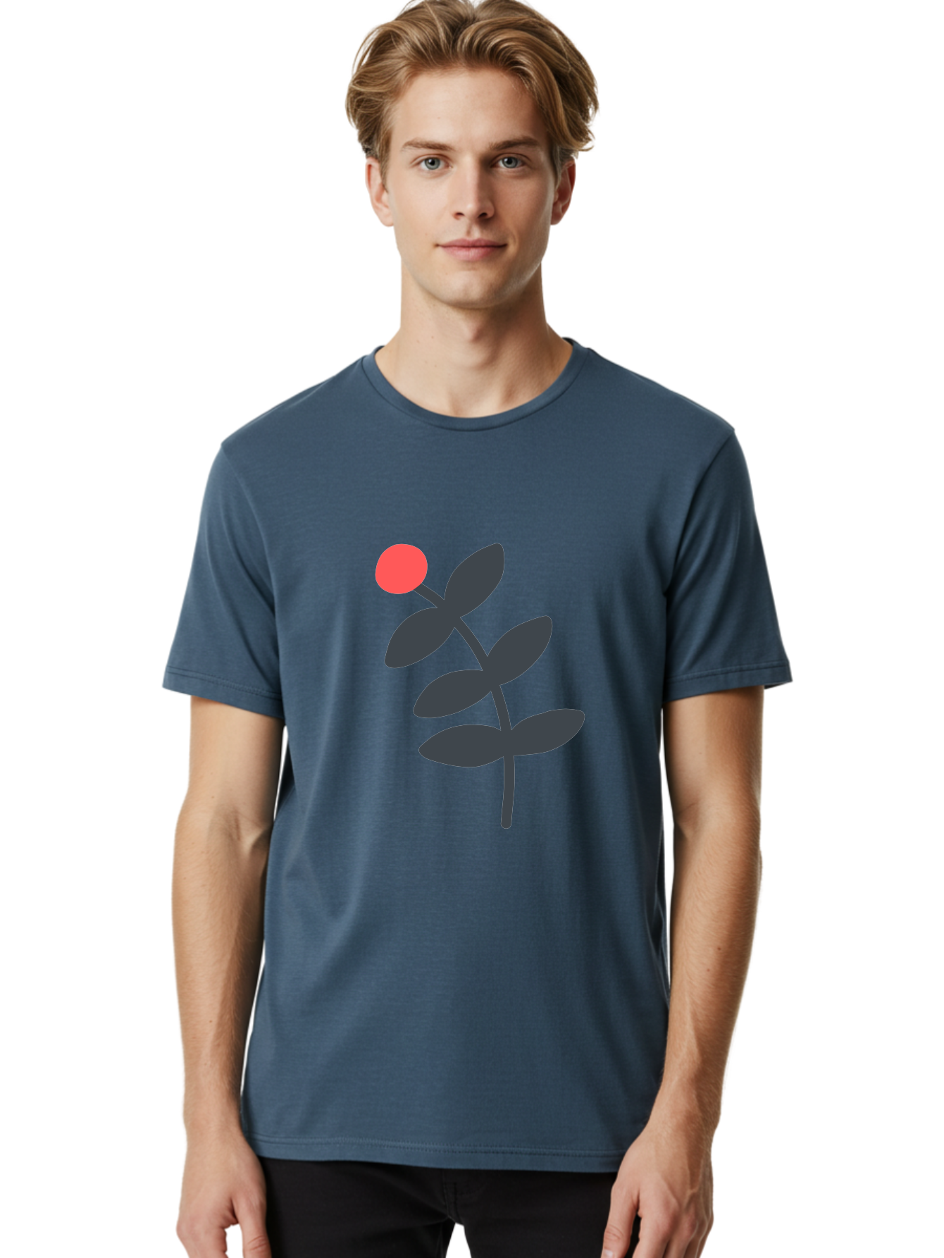 Dark-Purple-Leaves-With-Red-Berry Men'S Graphic Tee, 100% Cotton, Comfortable Casual Summer Wear, Machine Washable, Red Berry, Dark Leaves, Simple Graphic, Minimalist Design, Floral Illustration, Botanical Art, Modern Style, Bold Colors Aab689 10