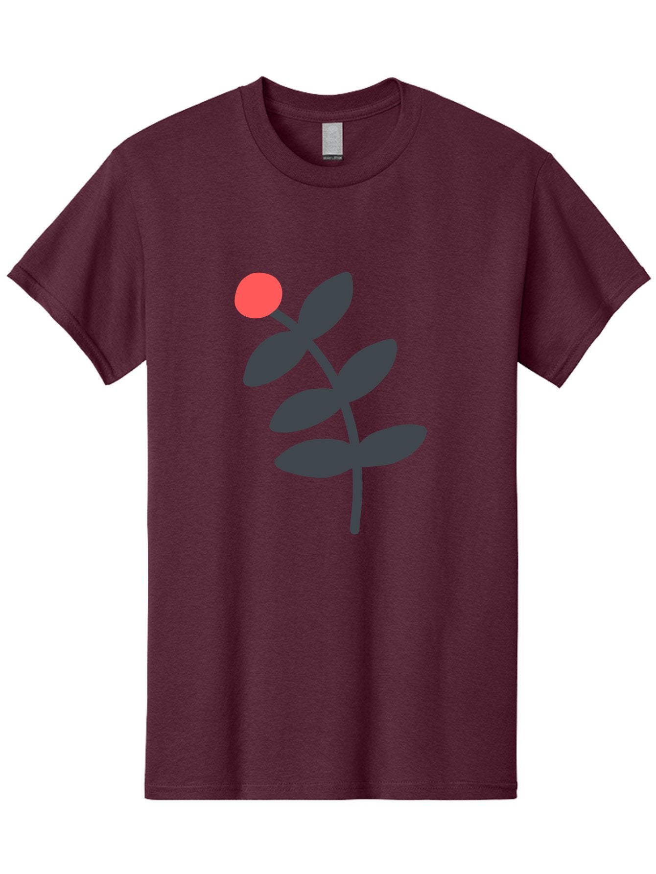 Dark-Purple-Leaves-With-Red-Berry Men'S Graphic Tee, 100% Cotton, Comfortable Casual Summer Wear, Machine Washable, Red Berry, Dark Leaves, Simple Graphic, Minimalist Design, Floral Illustration, Botanical Art, Modern Style, Bold Colors Aab689 10