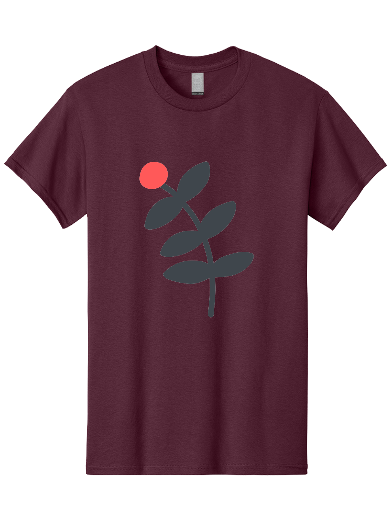 Dark-Purple-Leaves-With-Red-Berry Men'S Graphic Tee, 100% Cotton, Comfortable Casual Summer Wear, Machine Washable, Red Berry, Dark Leaves, Simple Graphic, Minimalist Design, Floral Illustration, Botanical Art, Modern Style, Bold Colors Aab689 27