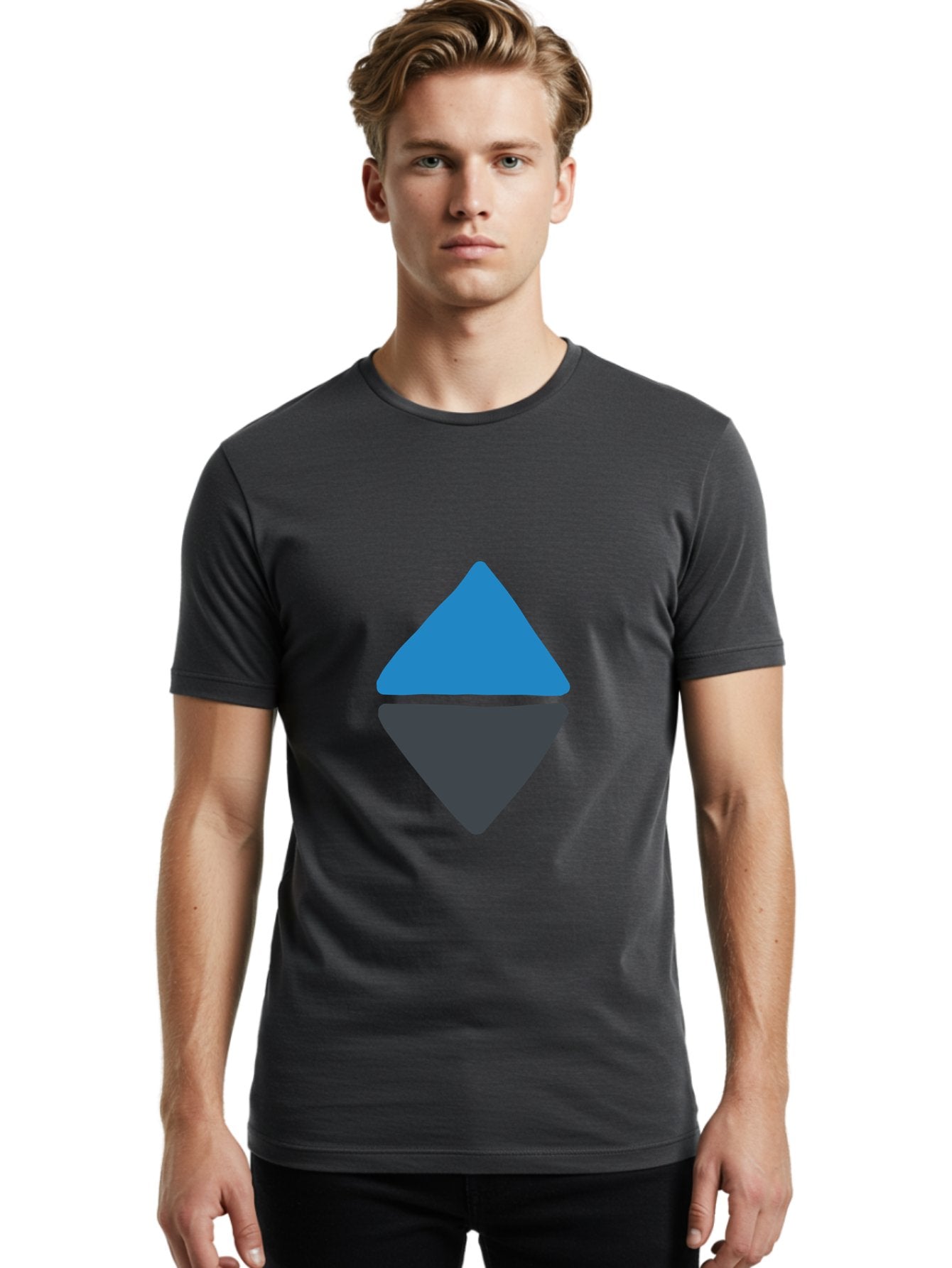 Diamond-Logo Men'S Graphic Tee, 100% Cotton, Comfortable Casual Summer Wear, Machine Washable, Ethereum Logo, Diamond Shape, Blue And Black, Cryptocurrency Symbol, Blockchain Icon, Digital Currency, Modern Design, Abstract Shape, Aab690 27