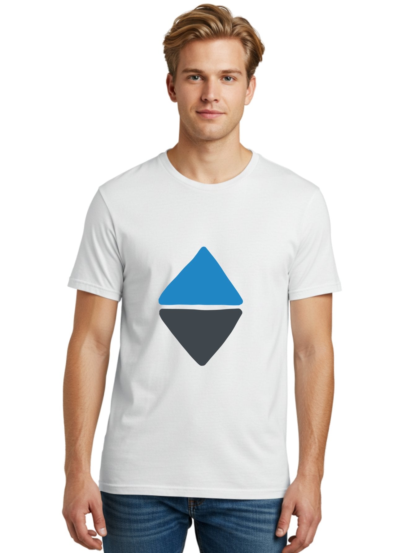 Diamond-Logo Men'S Graphic Tee, 100% Cotton, Comfortable Casual Summer Wear, Machine Washable, Ethereum Logo, Diamond Shape, Blue And Black, Cryptocurrency Symbol, Blockchain Icon, Digital Currency, Modern Design, Abstract Shape, Aab690 30