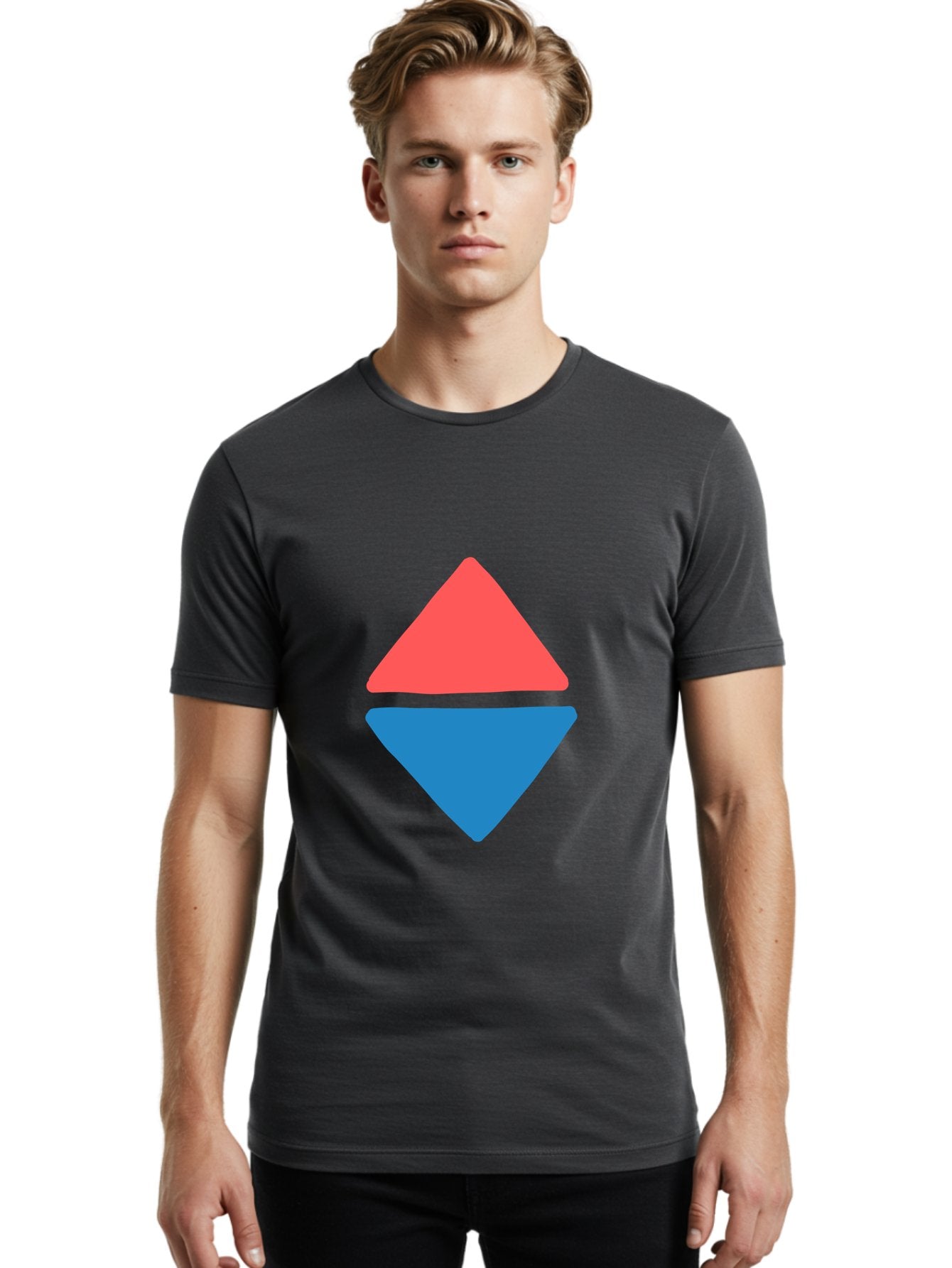 Diamond-Shape Men'S Graphic Tee, 100% Cotton, Comfortable Casual Summer Wear, Machine Washable, Red Diamond, Blue Diamond, Geometric Shapes, Abstract Design, Vibrant Colors, Minimalist Art, Modern Graphics, Diamond Symbol Aab691 21