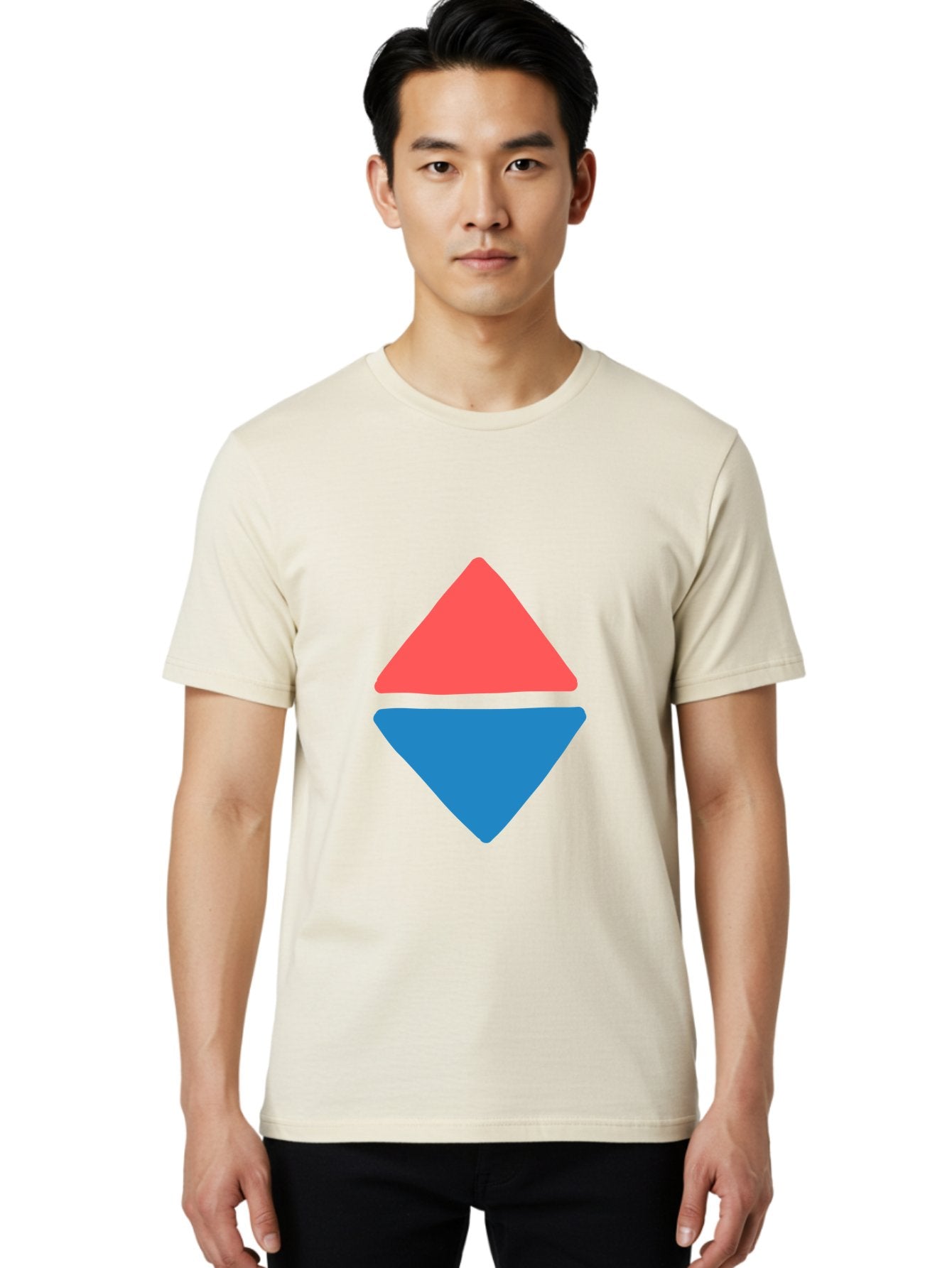 Diamond-Shape Men'S Graphic Tee, 100% Cotton, Comfortable Casual Summer Wear, Machine Washable, Red Diamond, Blue Diamond, Geometric Shapes, Abstract Design, Vibrant Colors, Minimalist Art, Modern Graphics, Diamond Symbol Aab691 23