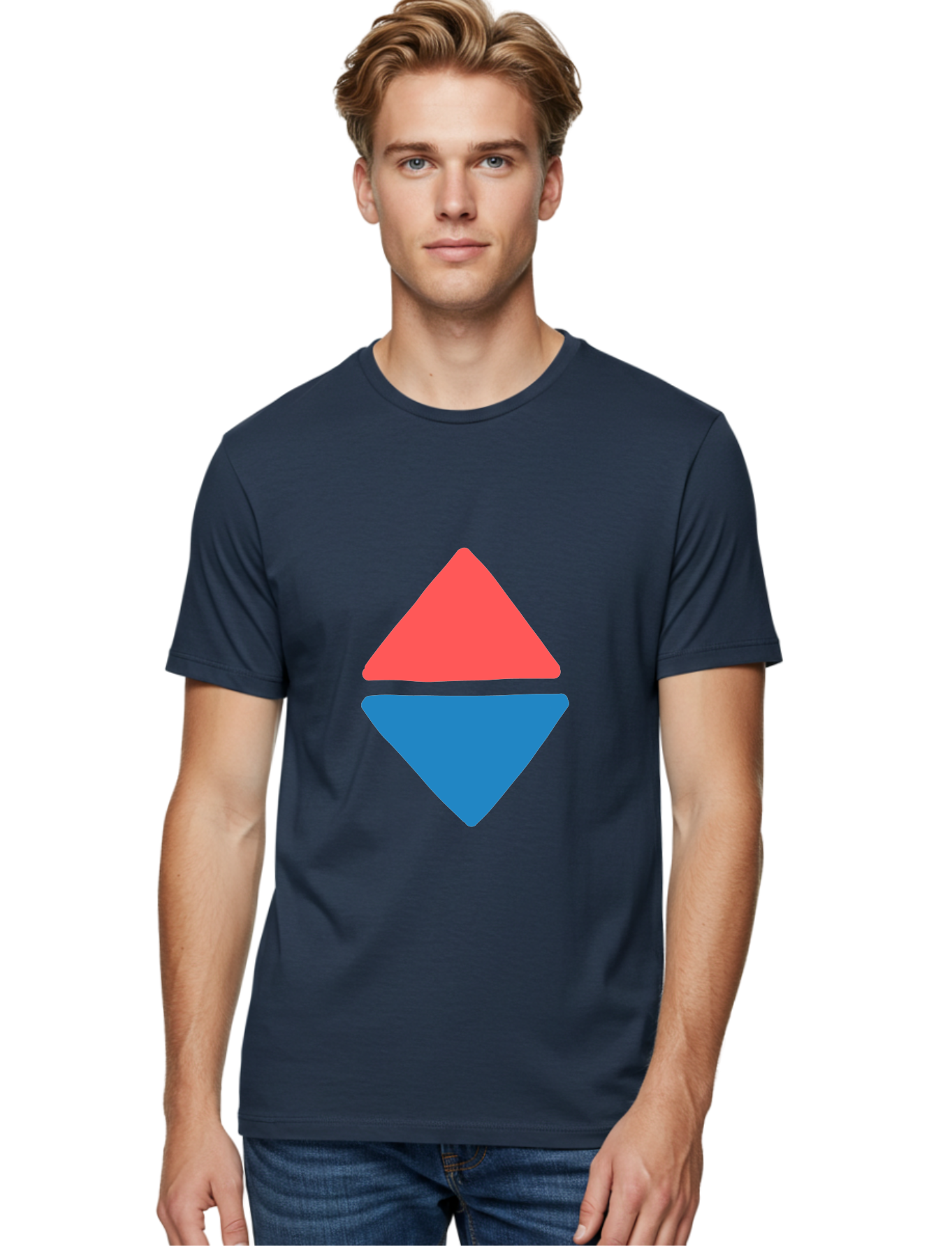 Diamond-Shape Men'S Graphic Tee, 100% Cotton, Comfortable Casual Summer Wear, Machine Washable, Red Diamond, Blue Diamond, Geometric Shapes, Abstract Design, Vibrant Colors, Minimalist Art, Modern Graphics, Diamond Symbol Aab691 4