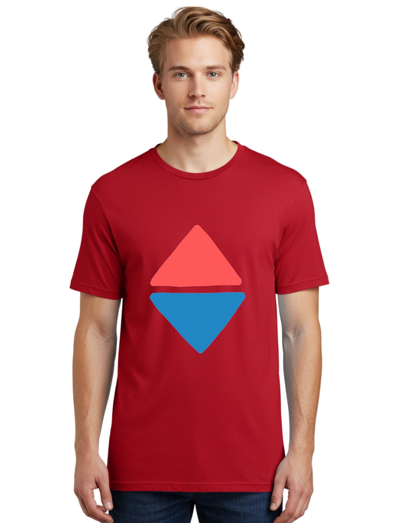 Diamond-Shape Men'S Graphic Tee, 100% Cotton, Comfortable Casual Summer Wear, Machine Washable, Red Diamond, Blue Diamond, Geometric Shapes, Abstract Design, Vibrant Colors, Minimalist Art, Modern Graphics, Diamond Symbol Aab691 20