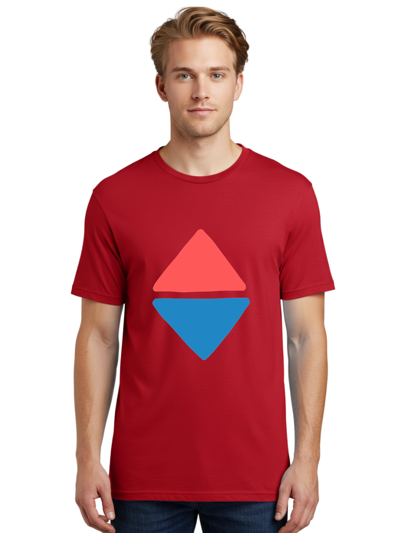 Diamond-Shape Men'S Graphic Tee, 100% Cotton, Comfortable Casual Summer Wear, Machine Washable, Red Diamond, Blue Diamond, Geometric Shapes, Abstract Design, Vibrant Colors, Minimalist Art, Modern Graphics, Diamond Symbol Aab691 30