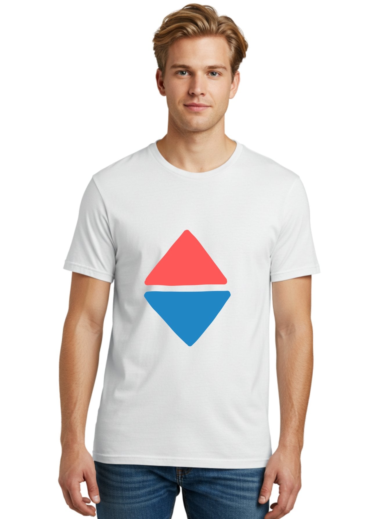 Diamond-Shape Men'S Graphic Tee, 100% Cotton, Comfortable Casual Summer Wear, Machine Washable, Red Diamond, Blue Diamond, Geometric Shapes, Abstract Design, Vibrant Colors, Minimalist Art, Modern Graphics, Diamond Symbol Aab691 28
