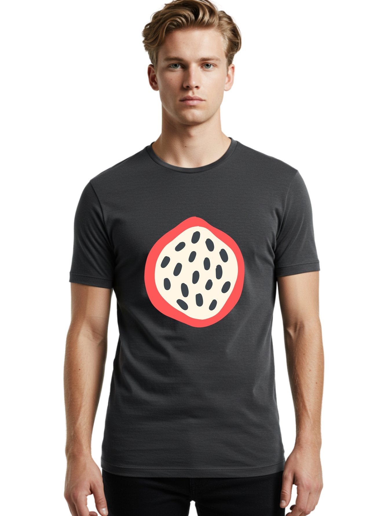 Dragon-Fruit-1 Men'S Graphic Tee, 100% Cotton, Comfortable Casual Summer Wear, Machine Washable, Dragon Fruit, Sliced Fruit, Black Seeds, Red Skin, White Pulp, Exotic Fruit, Tropical Flavors, Vibrant Colors, Healthy Snack, Fruit Illustration Aab692 29