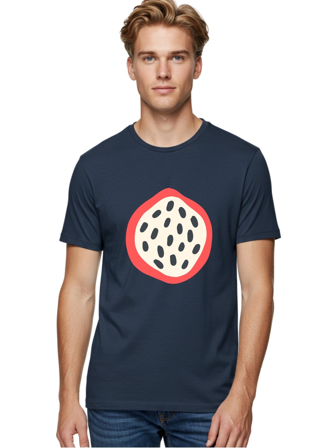 Dragon-Fruit-1 Men'S Graphic Tee, 100% Cotton, Comfortable Casual Summer Wear, Machine Washable, Dragon Fruit, Sliced Fruit, Black Seeds, Red Skin, White Pulp, Exotic Fruit, Tropical Flavors, Vibrant Colors, Healthy Snack, Fruit Illustration Aab692 30