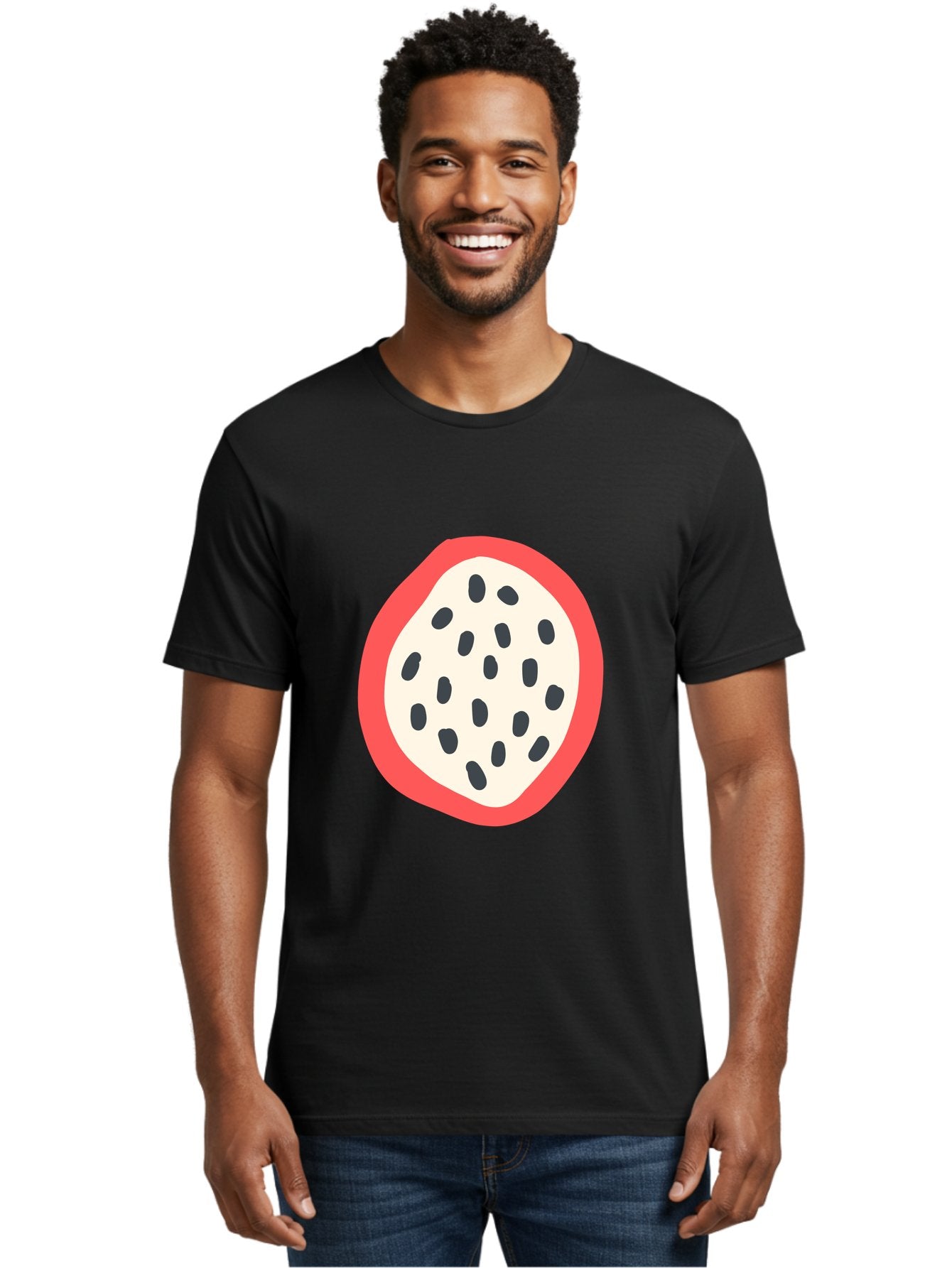 Dragon-Fruit-2 Men'S Graphic Tee, 100% Cotton, Comfortable Casual Summer Wear, Machine Washable, Dragon Fruit Illustration, White And Red Fruit, Black Seeds, Healthy Eating, Exotic Fruit, Tropical Vibes, Digital Art Aab693 27