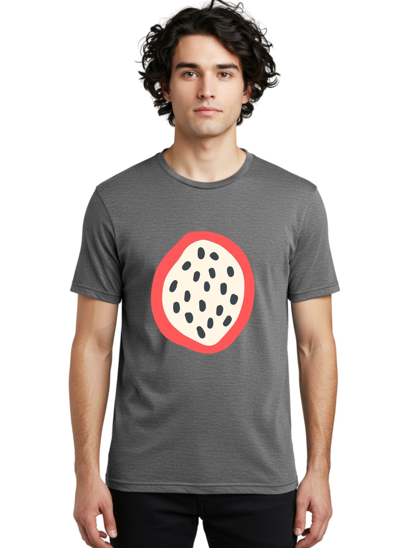 Dragon-Fruit-2 Men'S Graphic Tee, 100% Cotton, Comfortable Casual Summer Wear, Machine Washable, Dragon Fruit Illustration, White And Red Fruit, Black Seeds, Healthy Eating, Exotic Fruit, Tropical Vibes, Digital Art Aab693 30