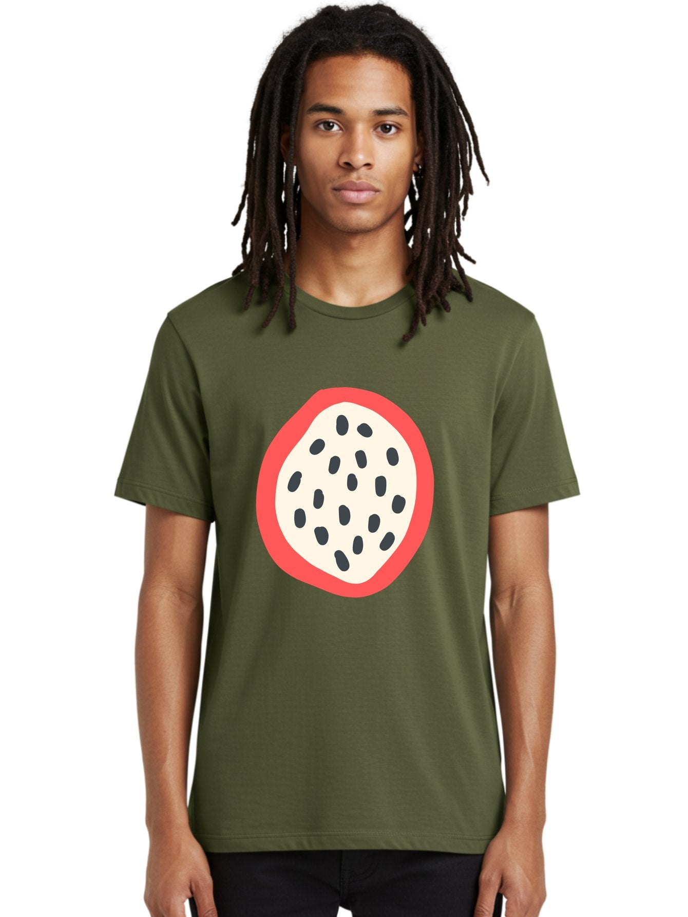 Dragon-Fruit-2 Men'S Graphic Tee, 100% Cotton, Comfortable Casual Summer Wear, Machine Washable, Dragon Fruit Illustration, White And Red Fruit, Black Seeds, Healthy Eating, Exotic Fruit, Tropical Vibes, Digital Art Aab693 21