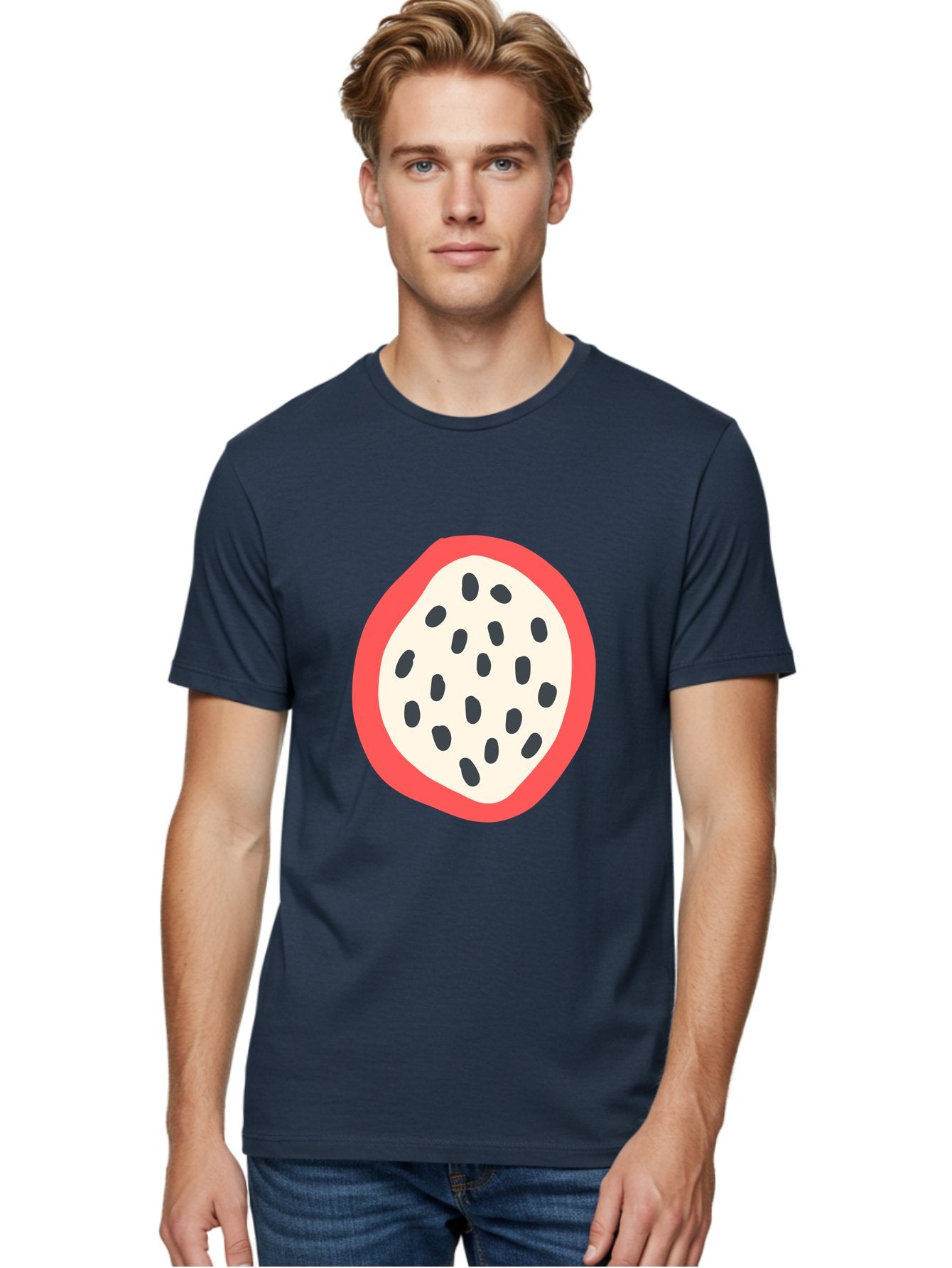 Dragon-Fruit-2 Men'S Graphic Tee, 100% Cotton, Comfortable Casual Summer Wear, Machine Washable, Dragon Fruit Illustration, White And Red Fruit, Black Seeds, Healthy Eating, Exotic Fruit, Tropical Vibes, Digital Art Aab693 29