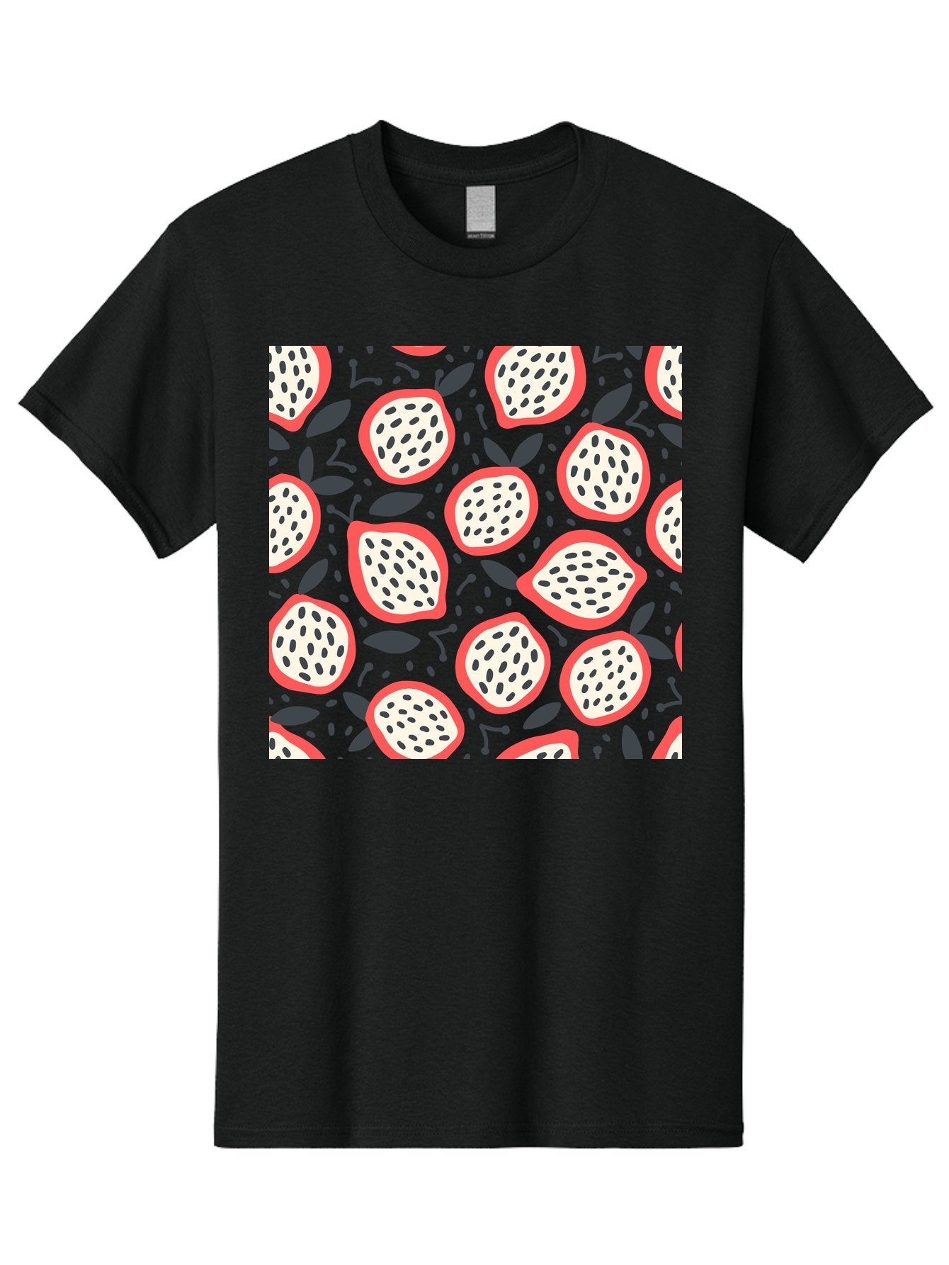 Dragon-Fruit-Pattern Men'S Graphic Tee, 100% Cotton, Comfortable Casual Summer Wear, Machine Washable, Dragon Fruit, Exotic Fruit, Tropical Pattern, Sliced Fruit, Black Seeds, Leaves, Pink Skin, White Flesh, Fruit Design, Seamless Pattern, Aab694 10