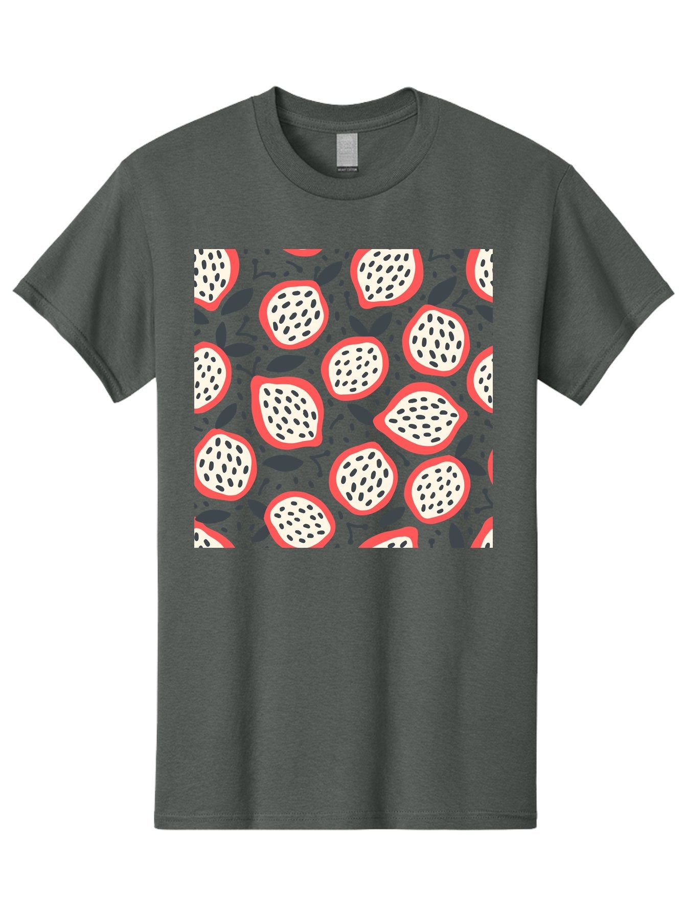 Dragon-Fruit-Pattern Men'S Graphic Tee, 100% Cotton, Comfortable Casual Summer Wear, Machine Washable, Dragon Fruit, Exotic Fruit, Tropical Pattern, Sliced Fruit, Black Seeds, Leaves, Pink Skin, White Flesh, Fruit Design, Seamless Pattern, Aab694 7
