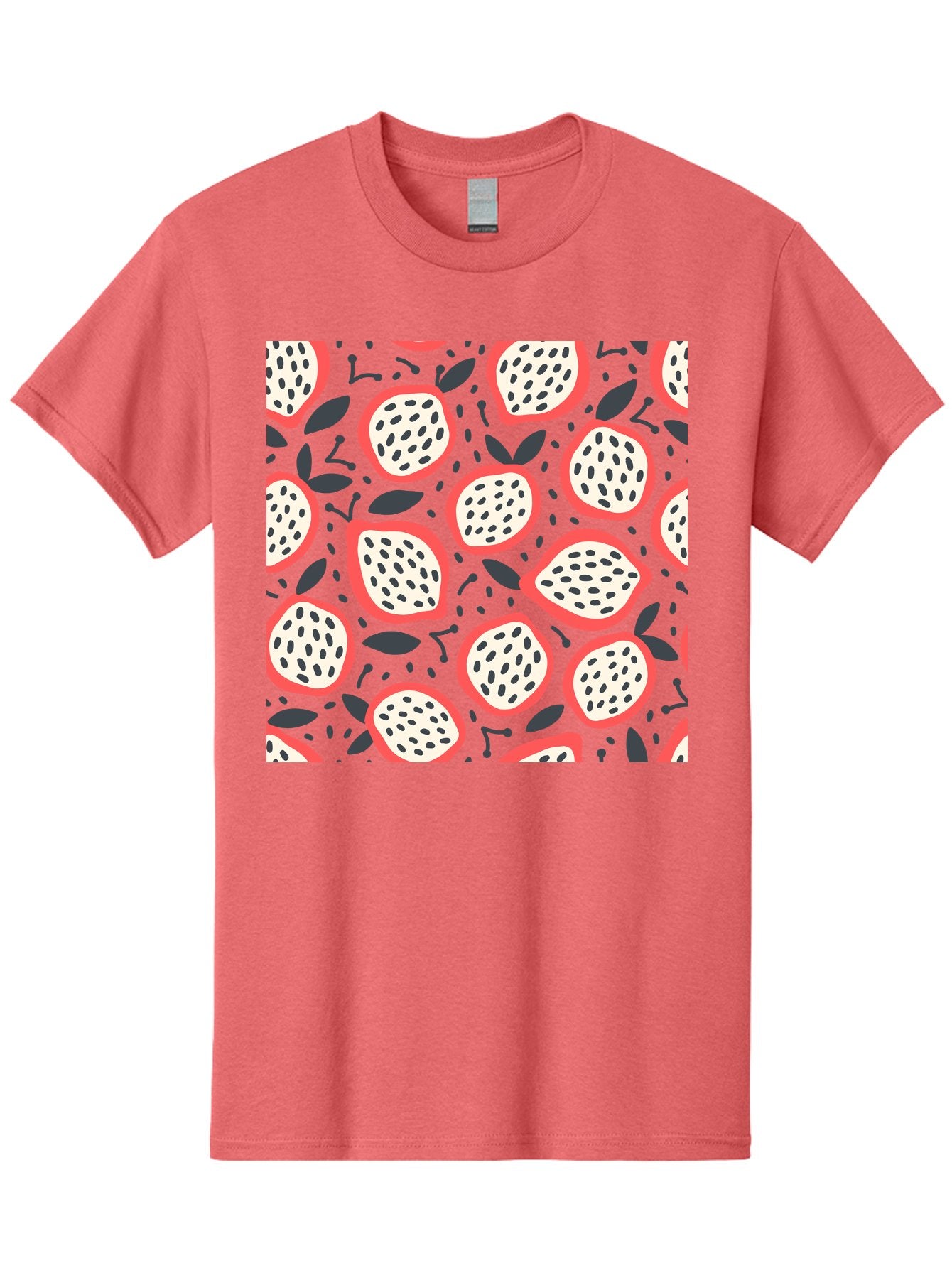 Dragon-Fruit-Pattern Men'S Graphic Tee, 100% Cotton, Comfortable Casual Summer Wear, Machine Washable, Dragon Fruit, Exotic Fruit, Tropical Pattern, Sliced Fruit, Black Seeds, Leaves, Pink Skin, White Flesh, Fruit Design, Seamless Pattern, Aab694 8