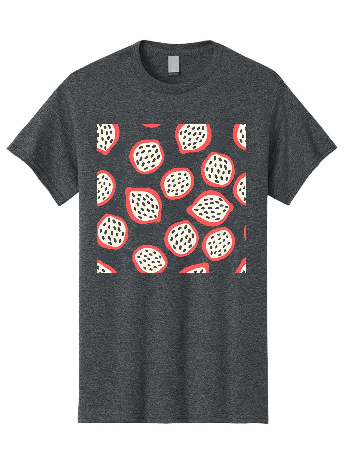 Dragon-Fruit-Pattern Men'S Graphic Tee, 100% Cotton, Comfortable Casual Summer Wear, Machine Washable, Dragon Fruit, Exotic Fruit, Tropical Pattern, Sliced Fruit, Black Seeds, Leaves, Pink Skin, White Flesh, Fruit Design, Seamless Pattern, Aab694 5