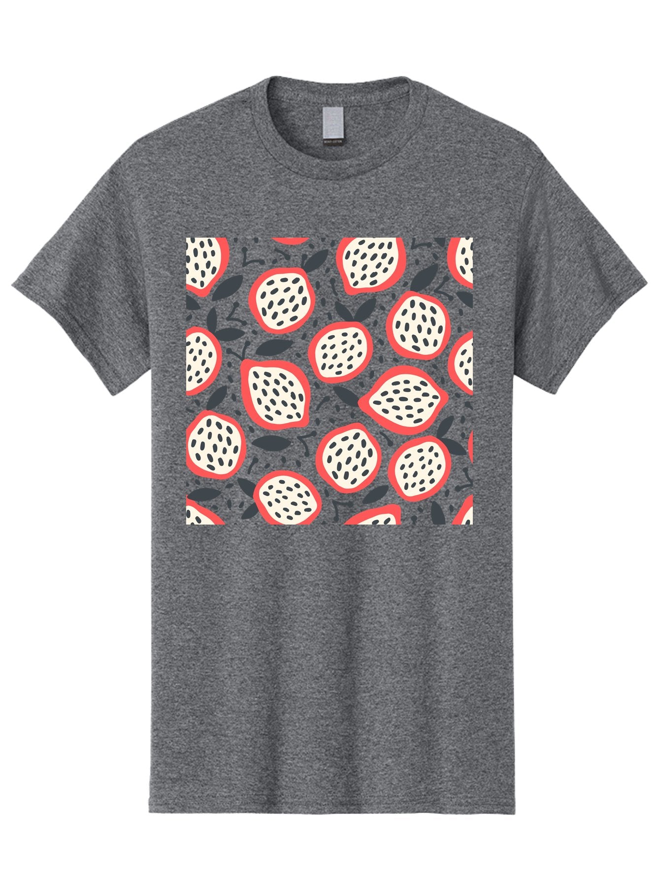 Dragon-Fruit-Pattern Men'S Graphic Tee, 100% Cotton, Comfortable Casual Summer Wear, Machine Washable, Dragon Fruit, Exotic Fruit, Tropical Pattern, Sliced Fruit, Black Seeds, Leaves, Pink Skin, White Flesh, Fruit Design, Seamless Pattern, Aab694 11