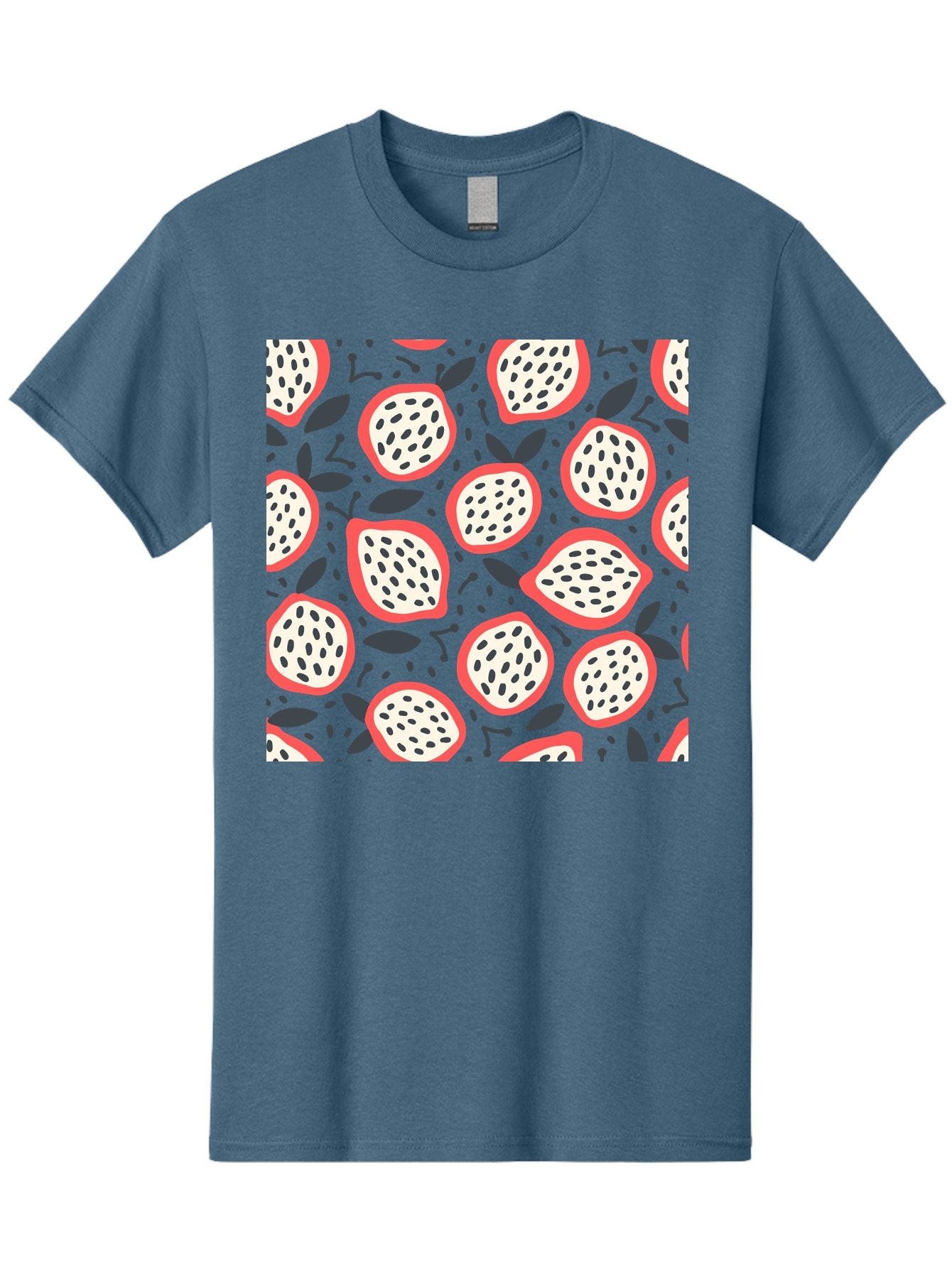 Dragon-Fruit-Pattern Men'S Graphic Tee, 100% Cotton, Comfortable Casual Summer Wear, Machine Washable, Dragon Fruit, Exotic Fruit, Tropical Pattern, Sliced Fruit, Black Seeds, Leaves, Pink Skin, White Flesh, Fruit Design, Seamless Pattern, Aab694 15