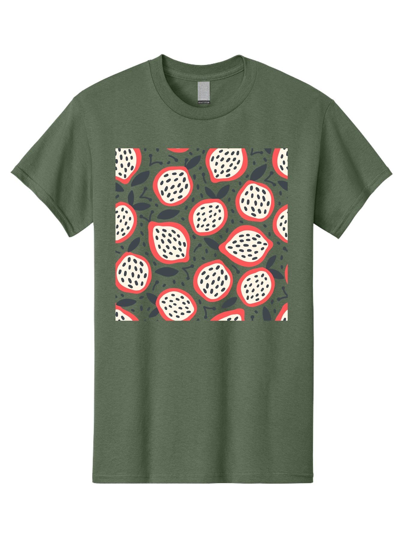 Dragon-Fruit-Pattern Men'S Graphic Tee, 100% Cotton, Comfortable Casual Summer Wear, Machine Washable, Dragon Fruit, Exotic Fruit, Tropical Pattern, Sliced Fruit, Black Seeds, Leaves, Pink Skin, White Flesh, Fruit Design, Seamless Pattern, Aab694 14