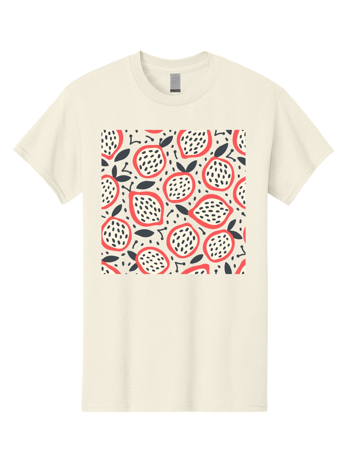 Dragon-Fruit-Pattern Men'S Graphic Tee, 100% Cotton, Comfortable Casual Summer Wear, Machine Washable, Dragon Fruit, Exotic Fruit, Tropical Pattern, Sliced Fruit, Black Seeds, Leaves, Pink Skin, White Flesh, Fruit Design, Seamless Pattern, Aab694 3