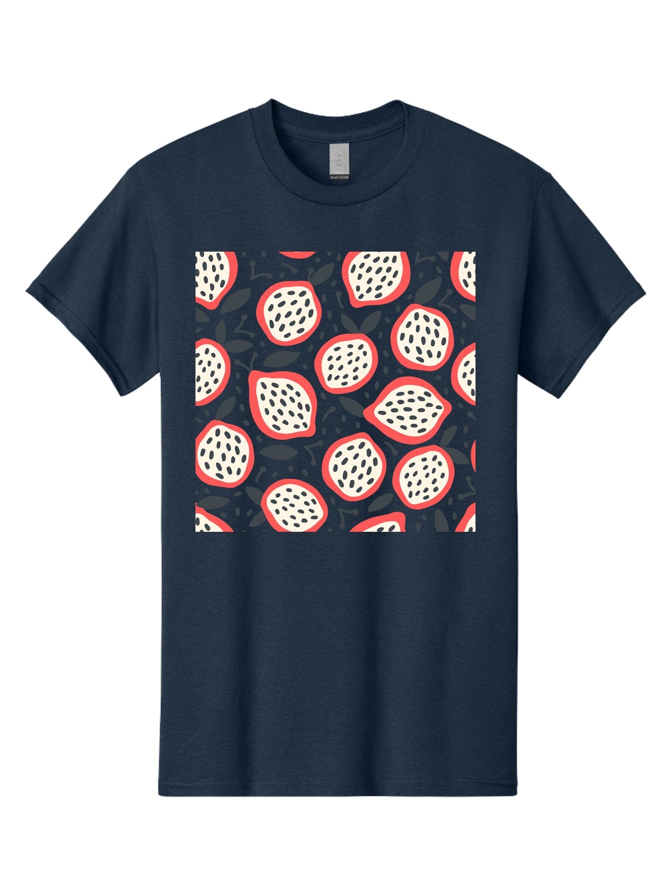 Dragon-Fruit-Pattern Men'S Graphic Tee, 100% Cotton, Comfortable Casual Summer Wear, Machine Washable, Dragon Fruit, Exotic Fruit, Tropical Pattern, Sliced Fruit, Black Seeds, Leaves, Pink Skin, White Flesh, Fruit Design, Seamless Pattern, Aab694 12