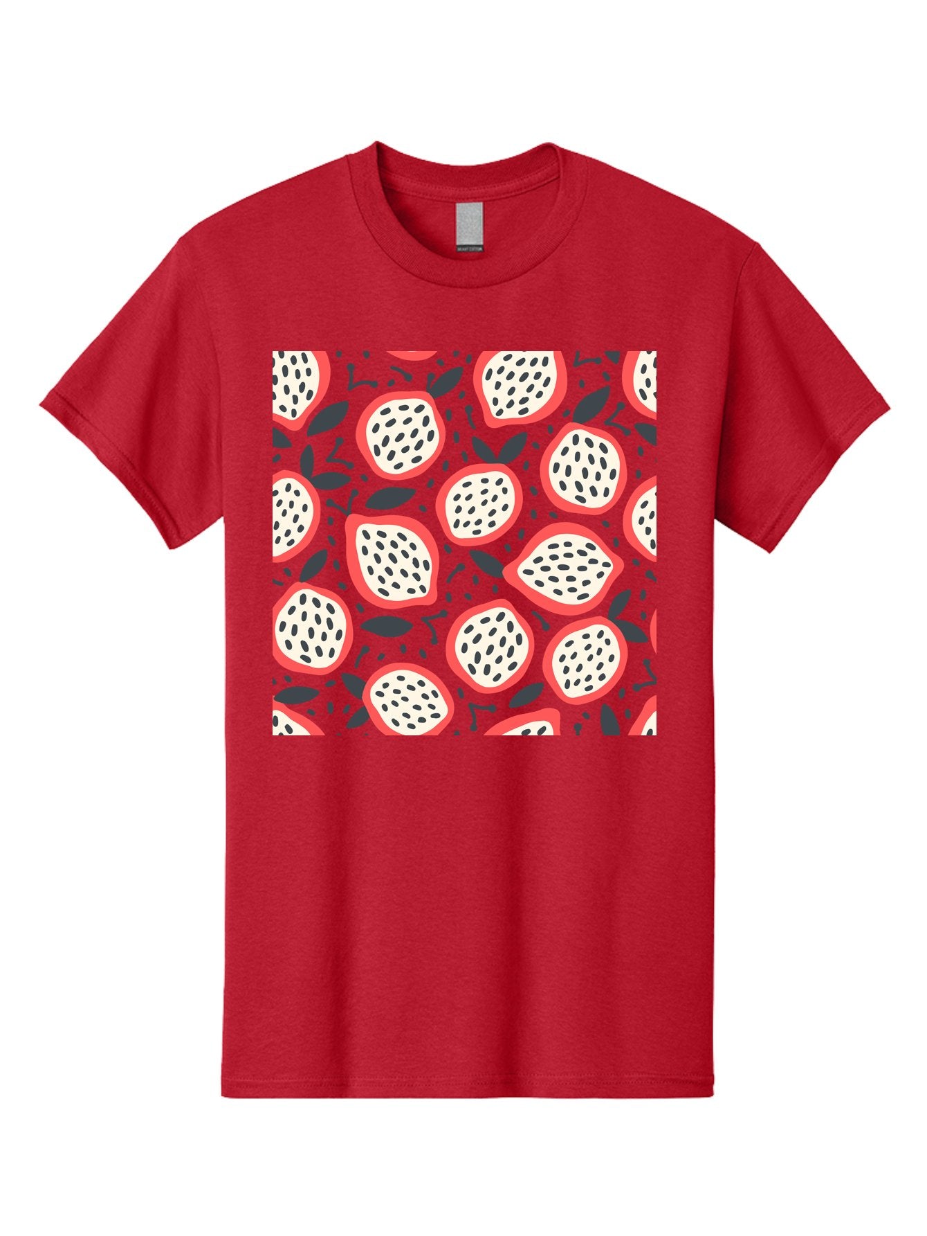 Dragon-Fruit-Pattern Men'S Graphic Tee, 100% Cotton, Comfortable Casual Summer Wear, Machine Washable, Dragon Fruit, Exotic Fruit, Tropical Pattern, Sliced Fruit, Black Seeds, Leaves, Pink Skin, White Flesh, Fruit Design, Seamless Pattern, Aab694 9