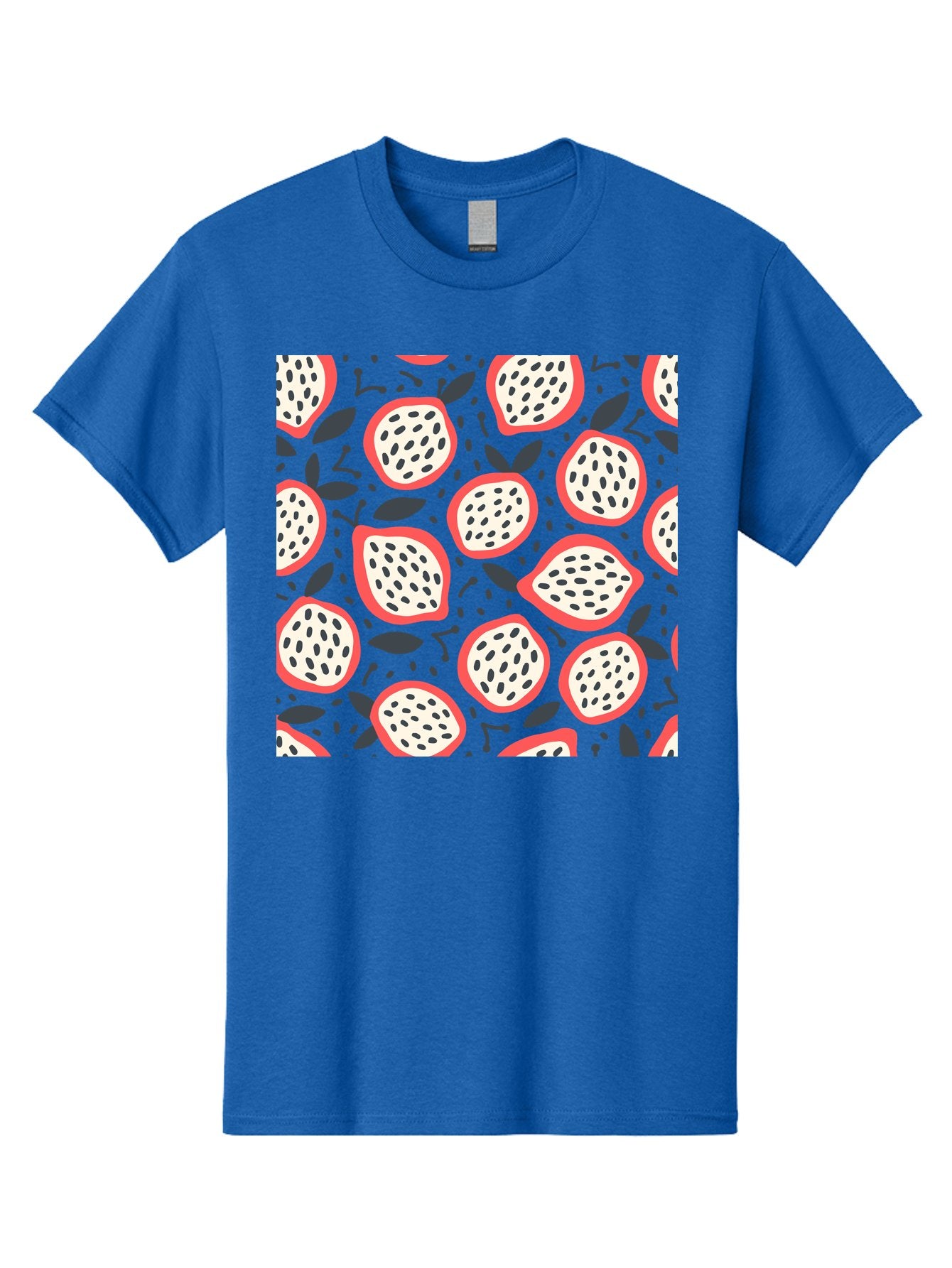 Dragon-Fruit-Pattern Men'S Graphic Tee, 100% Cotton, Comfortable Casual Summer Wear, Machine Washable, Dragon Fruit, Exotic Fruit, Tropical Pattern, Sliced Fruit, Black Seeds, Leaves, Pink Skin, White Flesh, Fruit Design, Seamless Pattern, Aab694 6