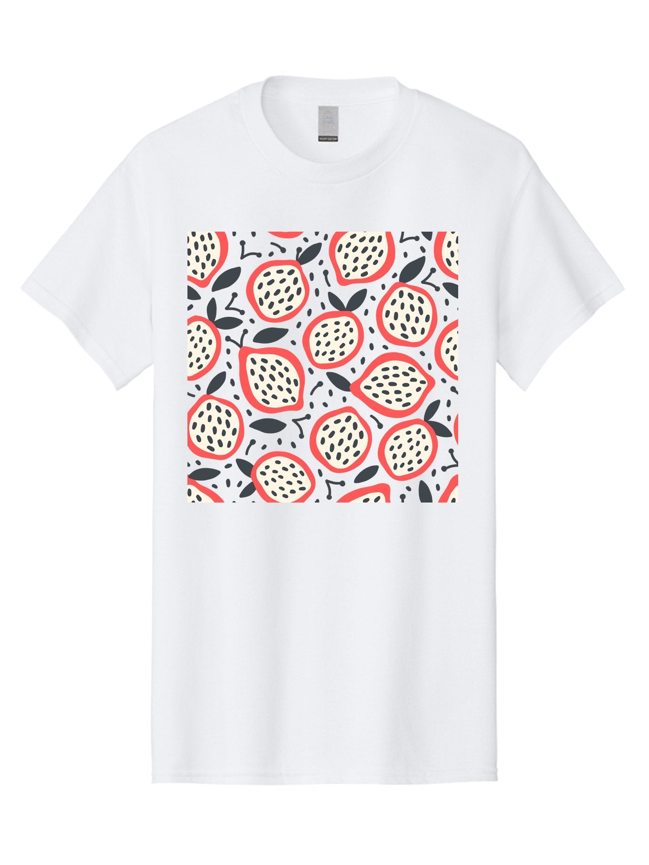 Dragon-Fruit-Pattern Men'S Graphic Tee, 100% Cotton, Comfortable Casual Summer Wear, Machine Washable, Dragon Fruit, Exotic Fruit, Tropical Pattern, Sliced Fruit, Black Seeds, Leaves, Pink Skin, White Flesh, Fruit Design, Seamless Pattern, Aab694 13