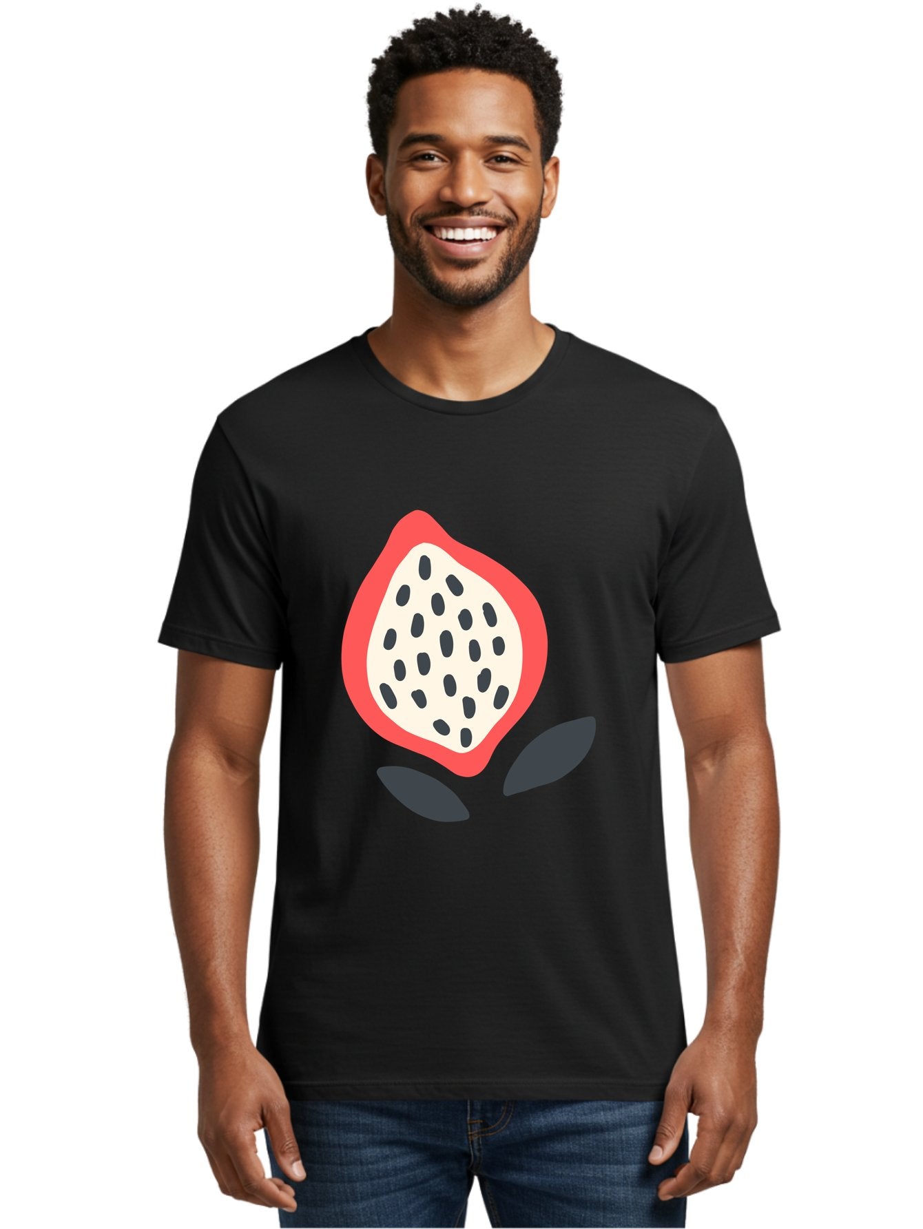 Dragon-Fruit Men'S Graphic Tee, 100% Cotton, Comfortable Casual Summer Wear, Machine Washable, Dragon Fruit, Exotic Fruit, Pink Skin, Black Seeds, White Pulp, Tropical Flavors, Healthy Eating, Fruit Illustration, Minimalist Art, Sweet Treat Aab695 24