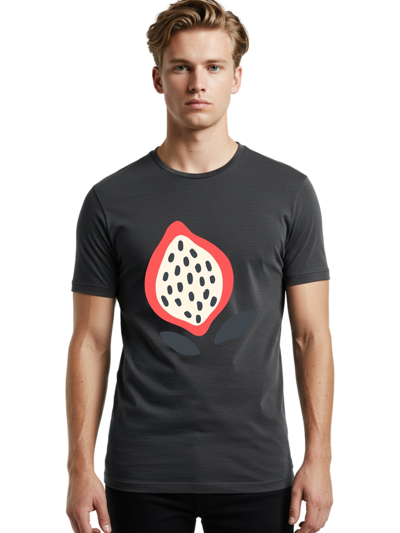 Dragon-Fruit Men'S Graphic Tee, 100% Cotton, Comfortable Casual Summer Wear, Machine Washable, Dragon Fruit, Exotic Fruit, Pink Skin, Black Seeds, White Pulp, Tropical Flavors, Healthy Eating, Fruit Illustration, Minimalist Art, Sweet Treat Aab695 27