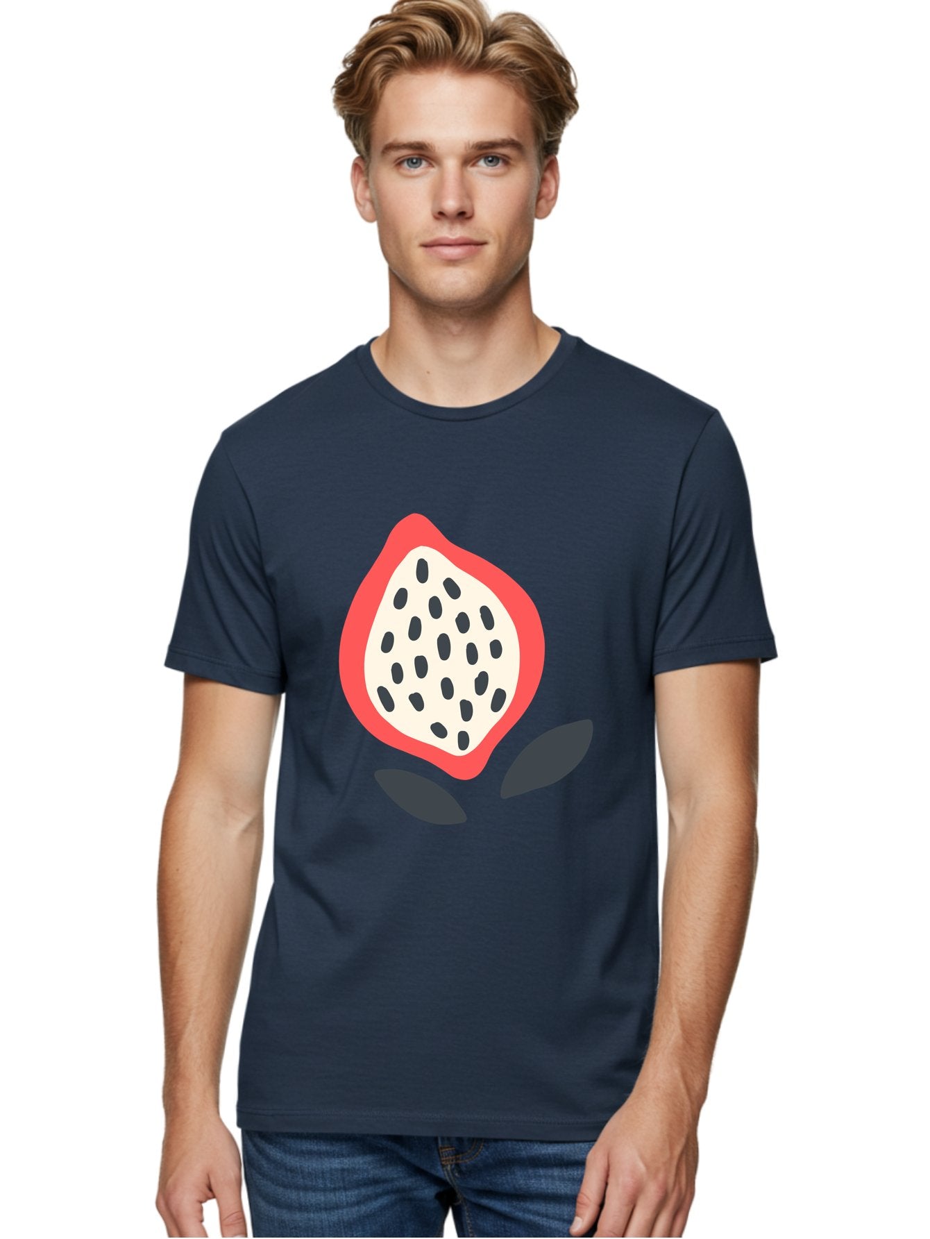 Dragon-Fruit Men'S Graphic Tee, 100% Cotton, Comfortable Casual Summer Wear, Machine Washable, Dragon Fruit, Exotic Fruit, Pink Skin, Black Seeds, White Pulp, Tropical Flavors, Healthy Eating, Fruit Illustration, Minimalist Art, Sweet Treat Aab695 23
