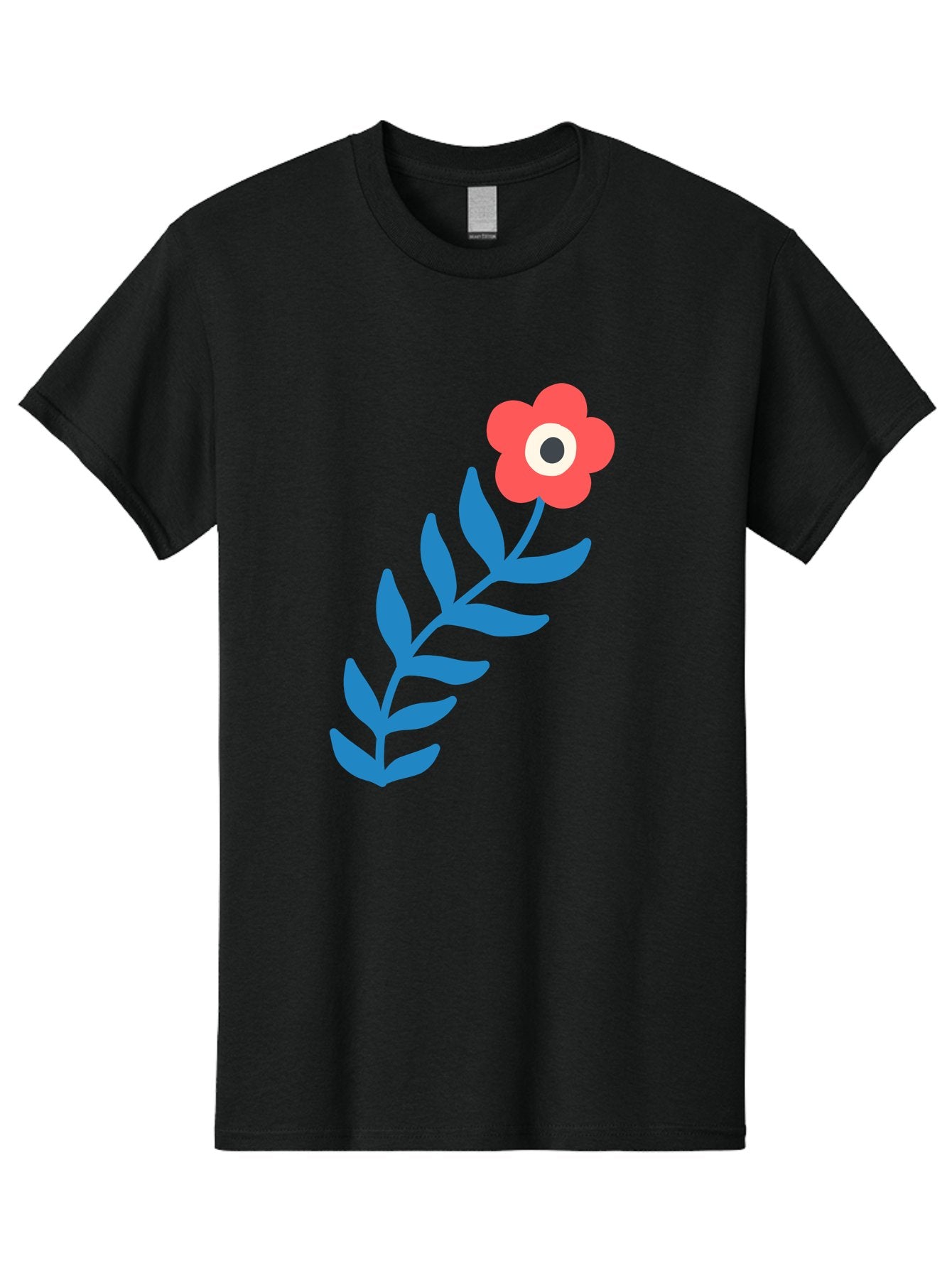 Evil-Eye-Flower Men'S Graphic Tee, 100% Cotton, Comfortable Casual Summer Wear, Machine Washable, Red Flower With White And Black Center, Blue Leaves, Abstract Floral Design, Modern Art, Stylized Bloom, Simple Shapes, Minimalist Illustration Aab697 5