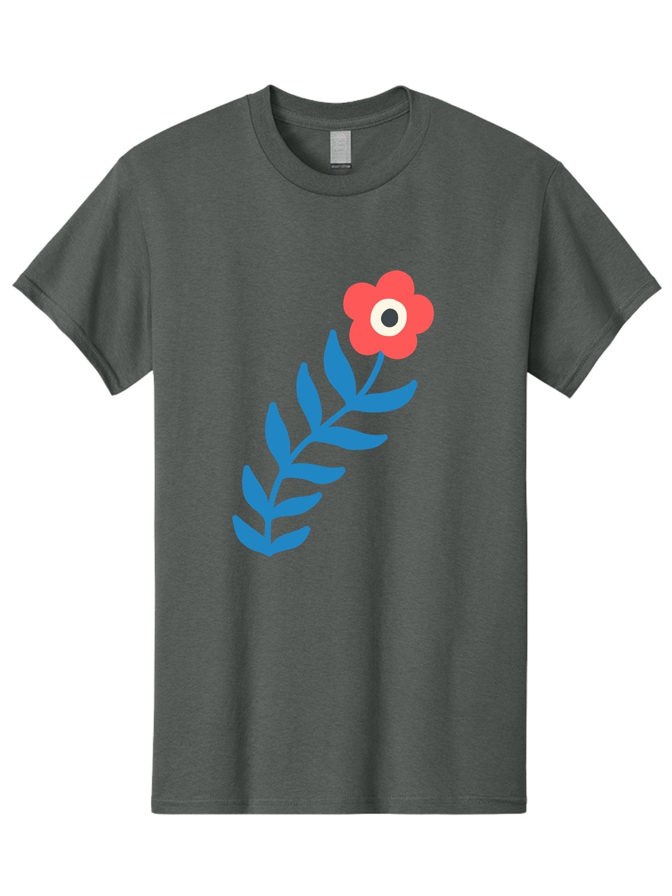 Evil-Eye-Flower Men'S Graphic Tee, 100% Cotton, Comfortable Casual Summer Wear, Machine Washable, Red Flower With White And Black Center, Blue Leaves, Abstract Floral Design, Modern Art, Stylized Bloom, Simple Shapes, Minimalist Illustration Aab697 12