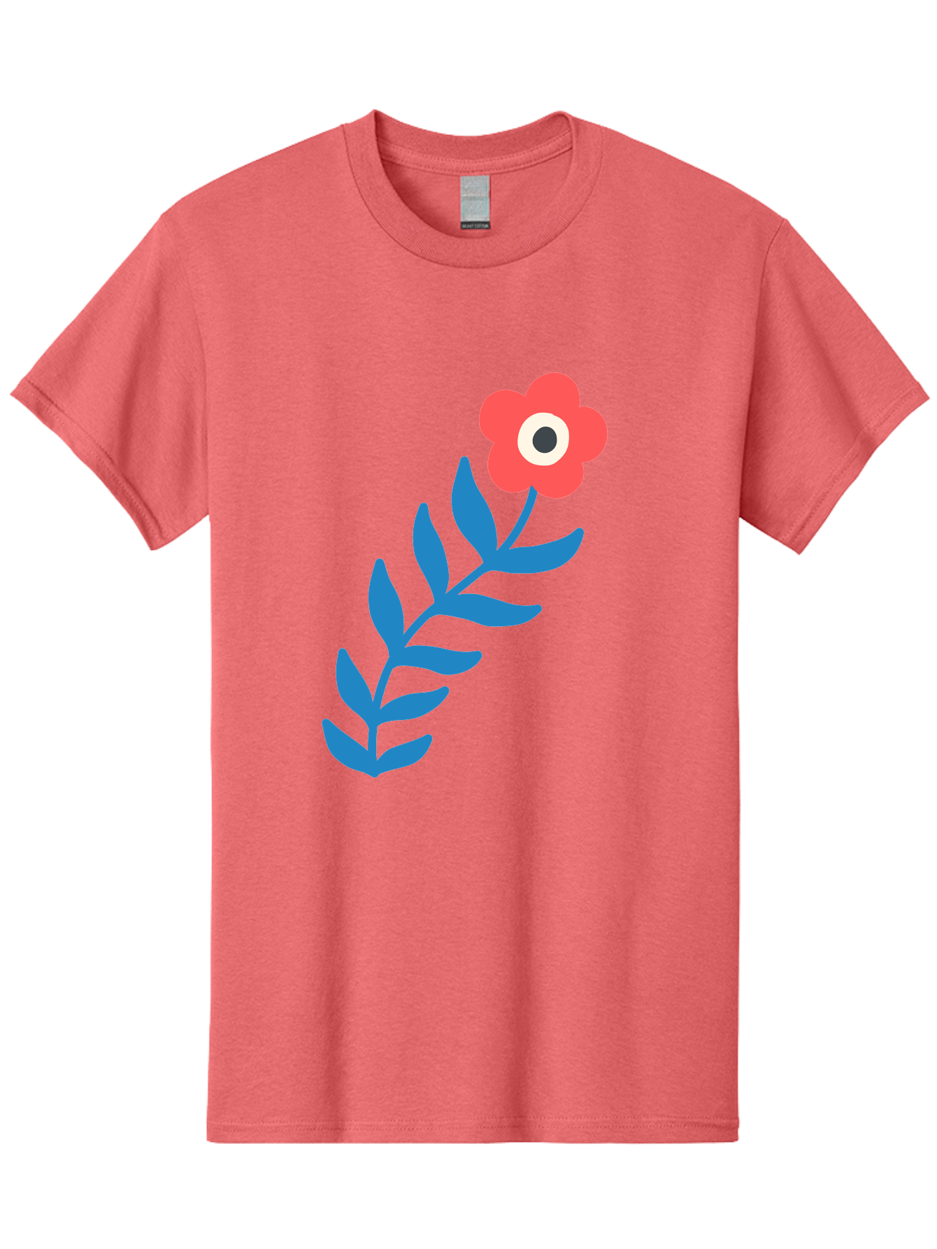 Evil-Eye-Flower Men'S Graphic Tee, 100% Cotton, Comfortable Casual Summer Wear, Machine Washable, Red Flower With White And Black Center, Blue Leaves, Abstract Floral Design, Modern Art, Stylized Bloom, Simple Shapes, Minimalist Illustration Aab697 23
