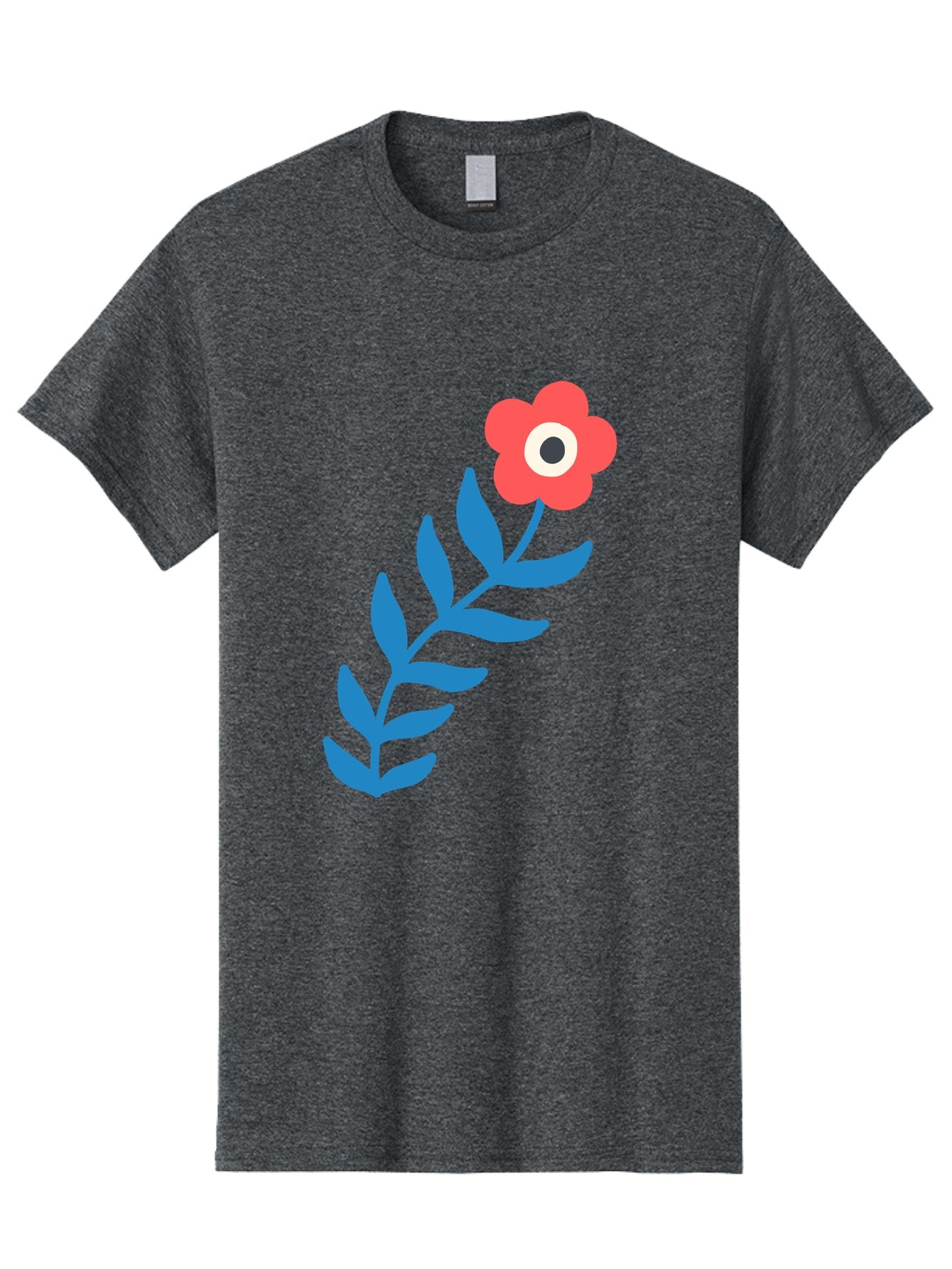 Evil-Eye-Flower Men'S Graphic Tee, 100% Cotton, Comfortable Casual Summer Wear, Machine Washable, Red Flower With White And Black Center, Blue Leaves, Abstract Floral Design, Modern Art, Stylized Bloom, Simple Shapes, Minimalist Illustration Aab697 6