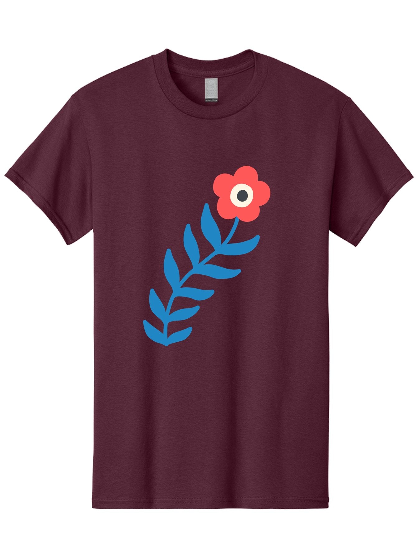 Evil-Eye-Flower Men'S Graphic Tee, 100% Cotton, Comfortable Casual Summer Wear, Machine Washable, Red Flower With White And Black Center, Blue Leaves, Abstract Floral Design, Modern Art, Stylized Bloom, Simple Shapes, Minimalist Illustration Aab697 3