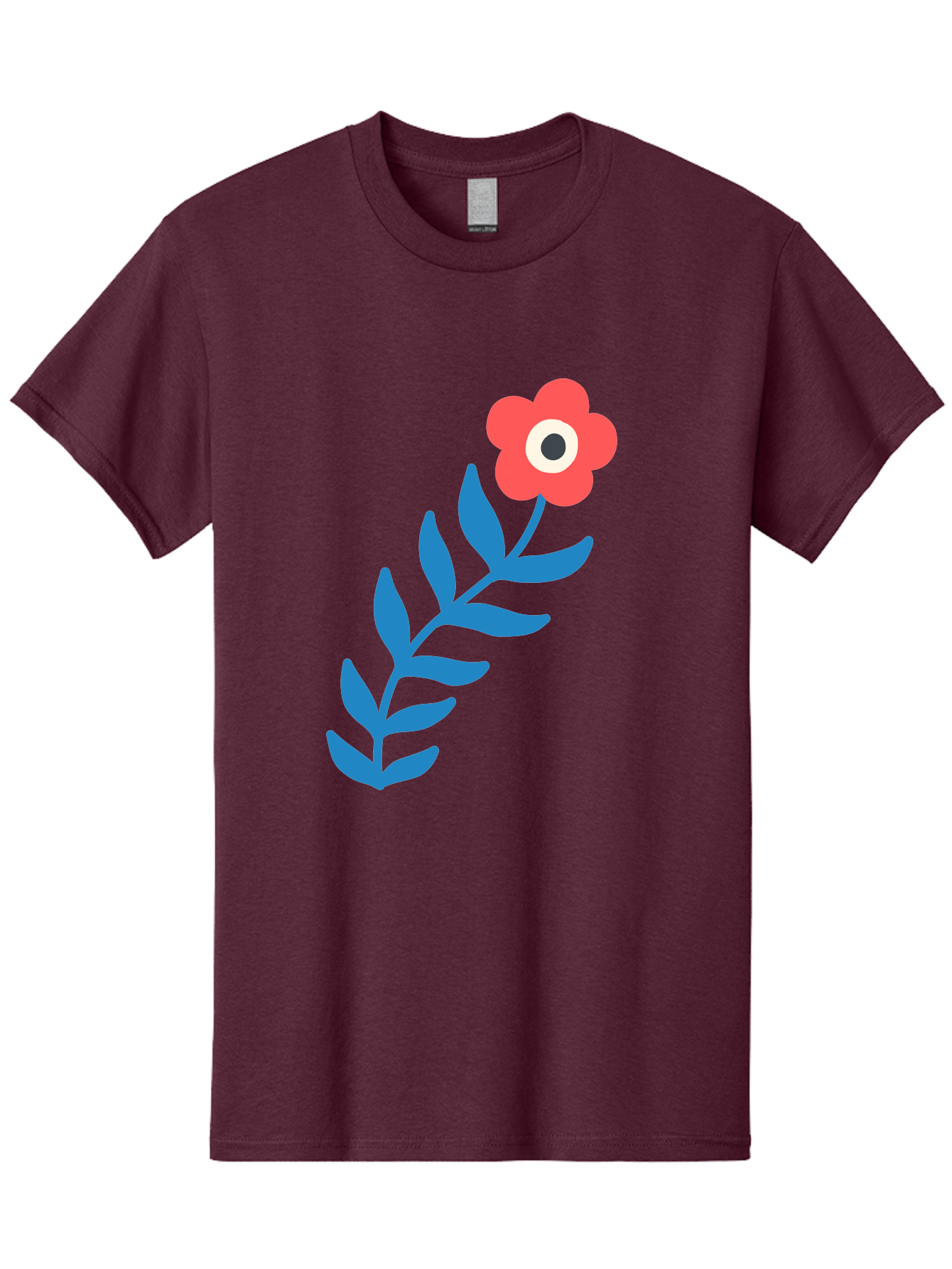 Evil-Eye-Flower Men'S Graphic Tee, 100% Cotton, Comfortable Casual Summer Wear, Machine Washable, Red Flower With White And Black Center, Blue Leaves, Abstract Floral Design, Modern Art, Stylized Bloom, Simple Shapes, Minimalist Illustration Aab697 17