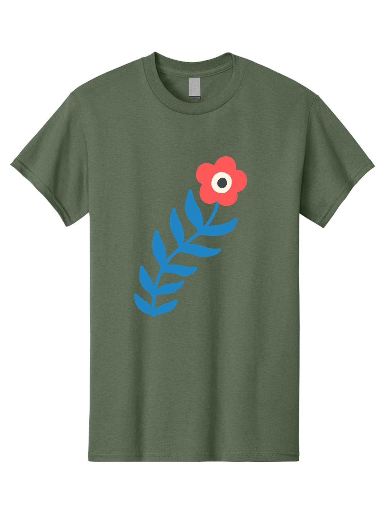 Evil-Eye-Flower Men'S Graphic Tee, 100% Cotton, Comfortable Casual Summer Wear, Machine Washable, Red Flower With White And Black Center, Blue Leaves, Abstract Floral Design, Modern Art, Stylized Bloom, Simple Shapes, Minimalist Illustration Aab697 13