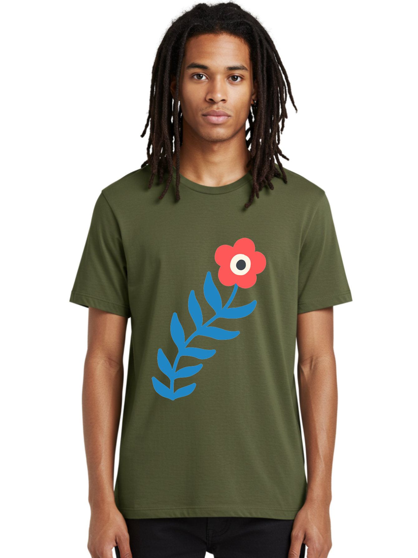 Evil-Eye-Flower Men'S Graphic Tee, 100% Cotton, Comfortable Casual Summer Wear, Machine Washable, Red Flower With White And Black Center, Blue Leaves, Abstract Floral Design, Modern Art, Stylized Bloom, Simple Shapes, Minimalist Illustration Aab697 30