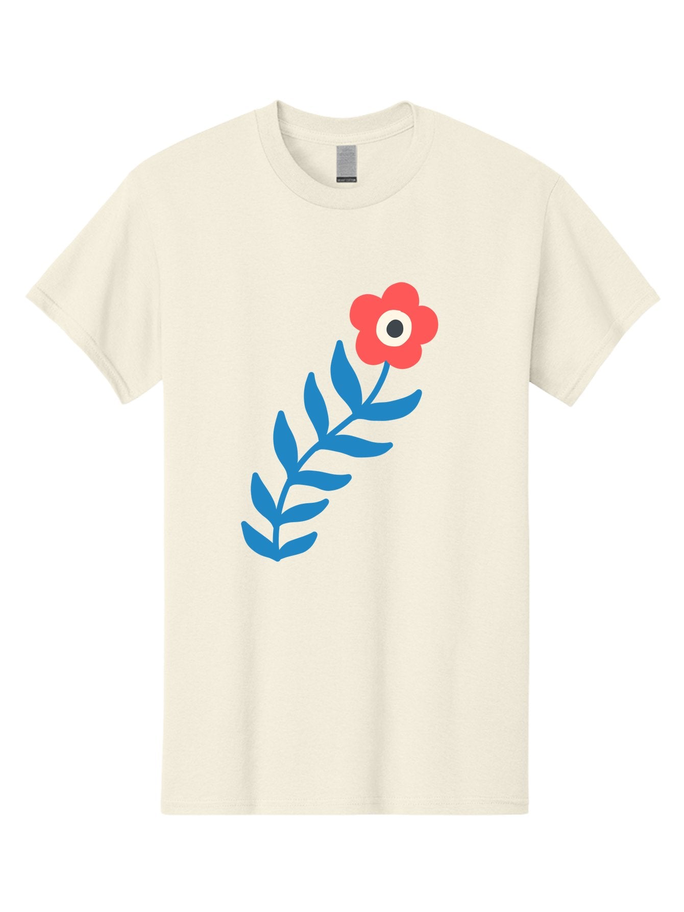 Evil-Eye-Flower Men'S Graphic Tee, 100% Cotton, Comfortable Casual Summer Wear, Machine Washable, Red Flower With White And Black Center, Blue Leaves, Abstract Floral Design, Modern Art, Stylized Bloom, Simple Shapes, Minimalist Illustration Aab697 9